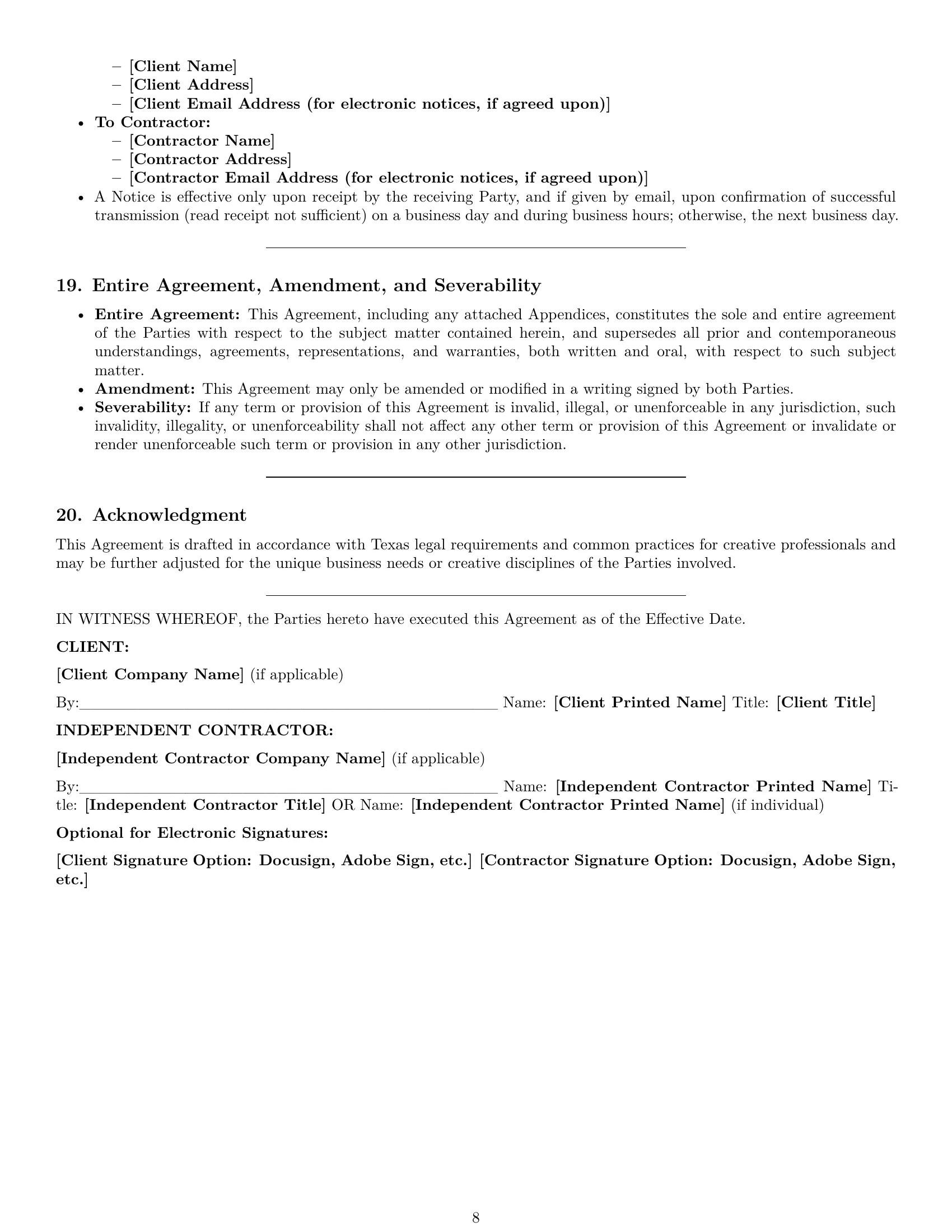 Preview page 8 of Pro Texas creative independent contractor agreement template