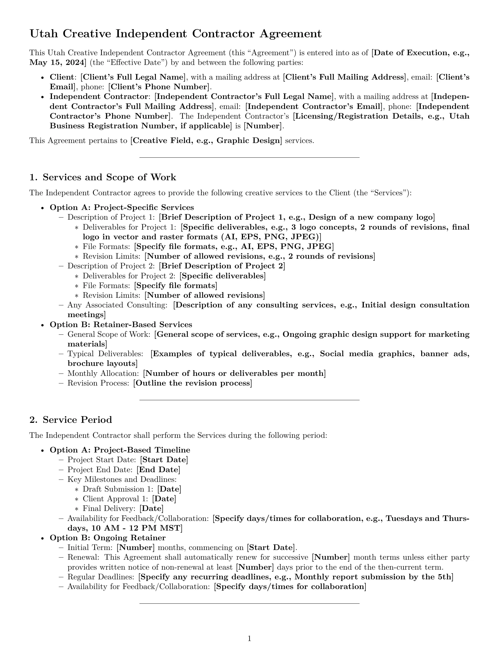 Preview page 1 of Pro Utah creative independent contractor agreement template