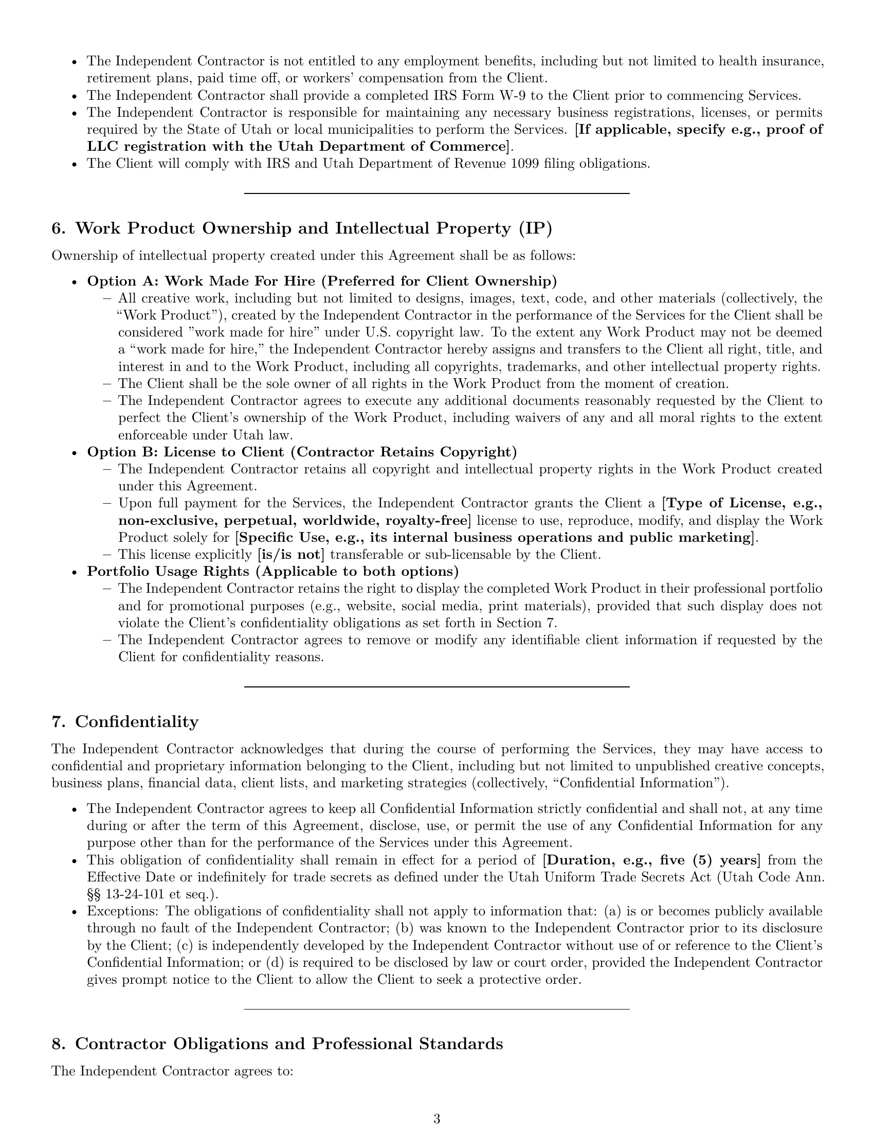 Preview page 3 of Pro Utah creative independent contractor agreement template