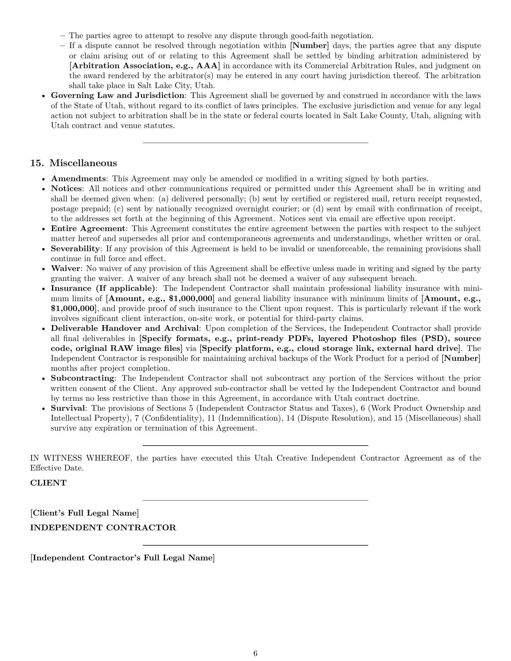 Preview page 6 of Pro Utah creative independent contractor agreement template