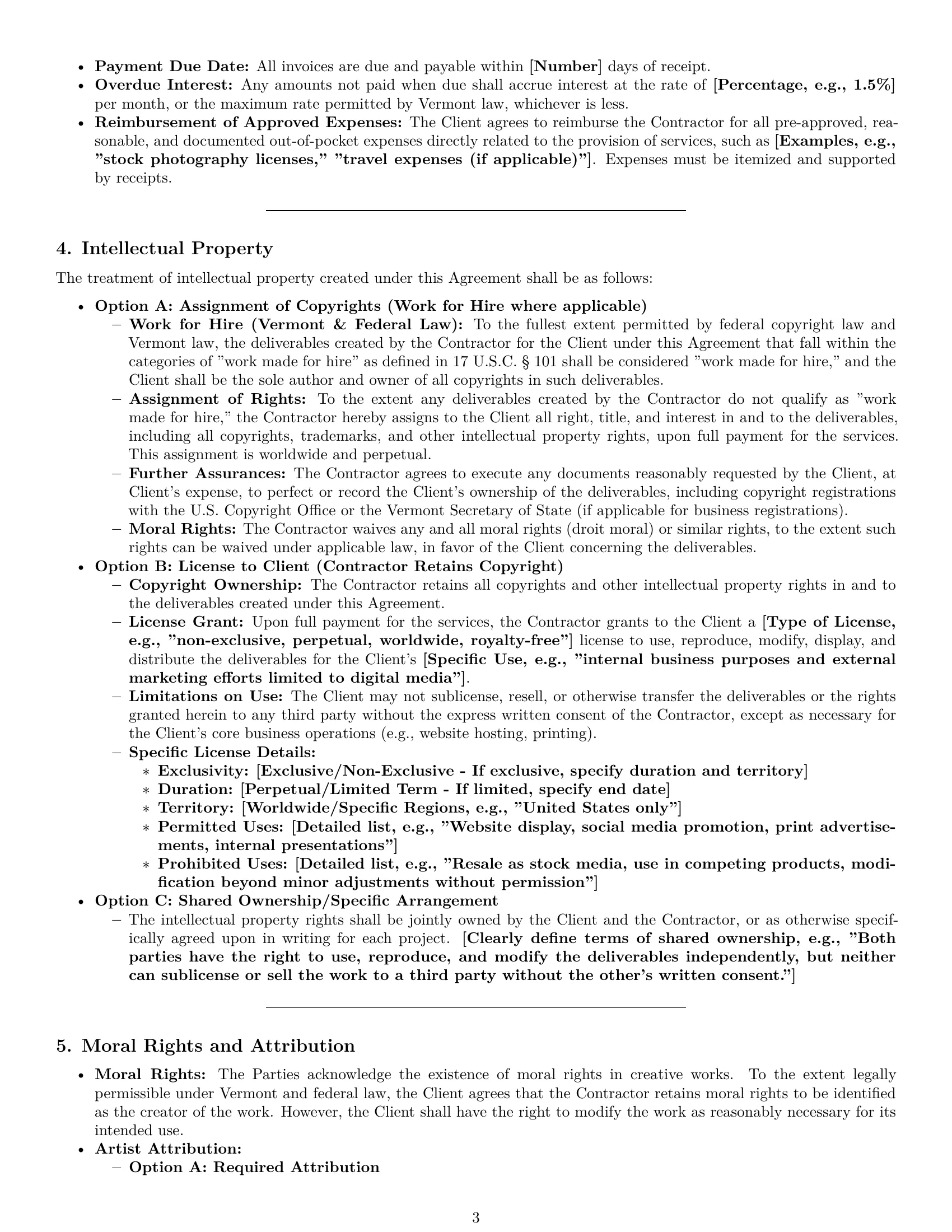 Preview page 3 of Pro Vermont creative independent contractor agreement template