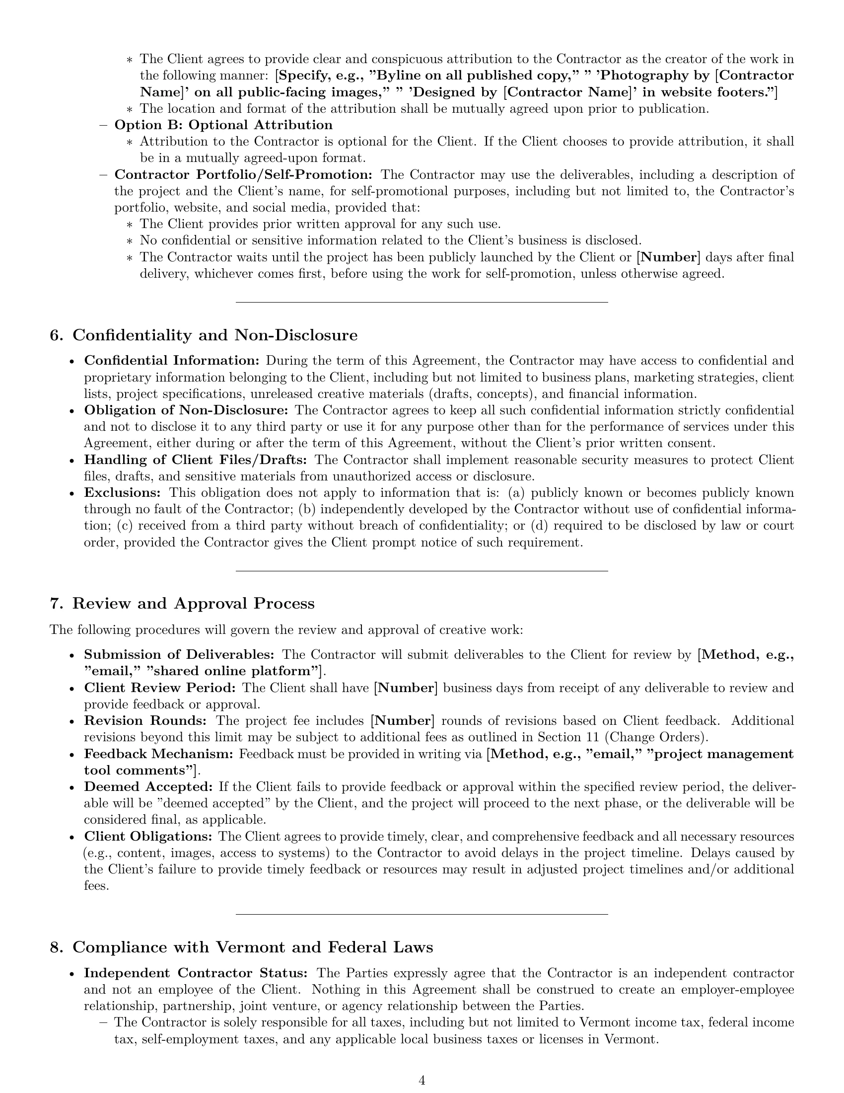 Preview page 4 of Pro Vermont creative independent contractor agreement template