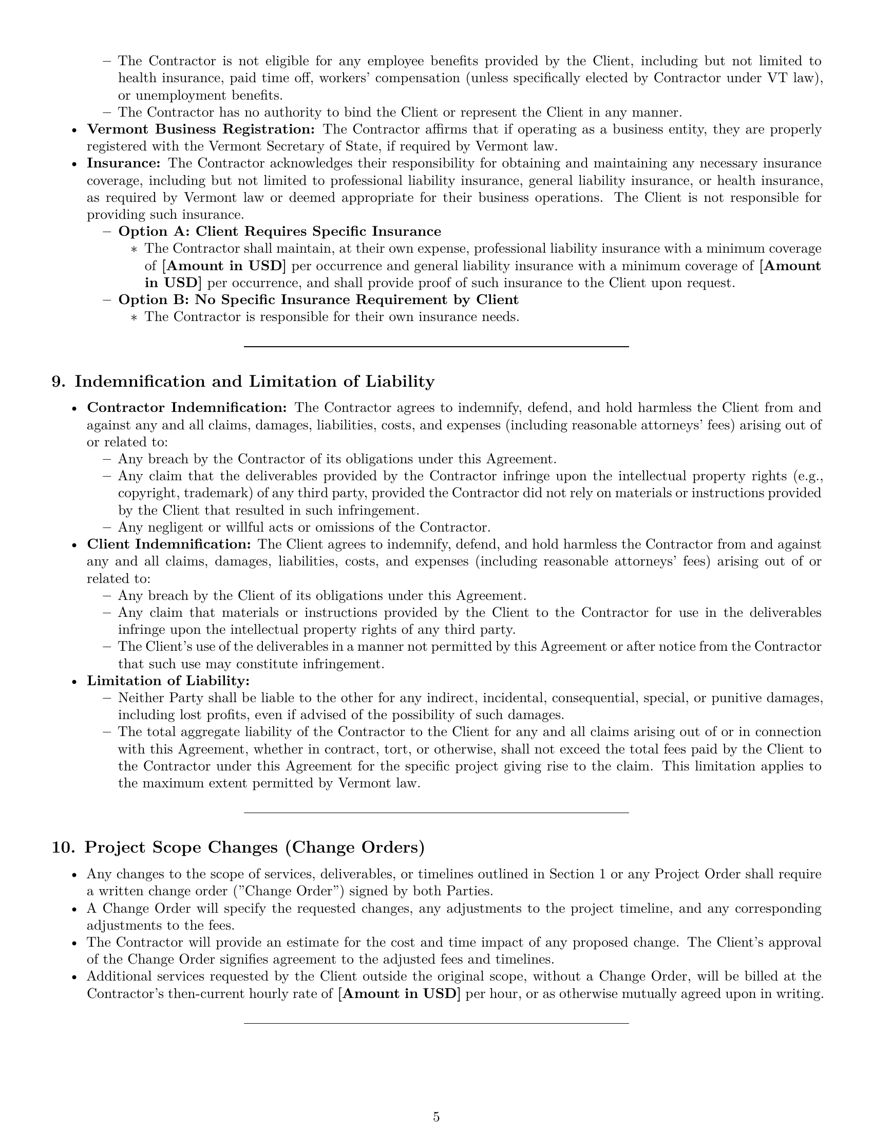 Preview page 5 of Pro Vermont creative independent contractor agreement template