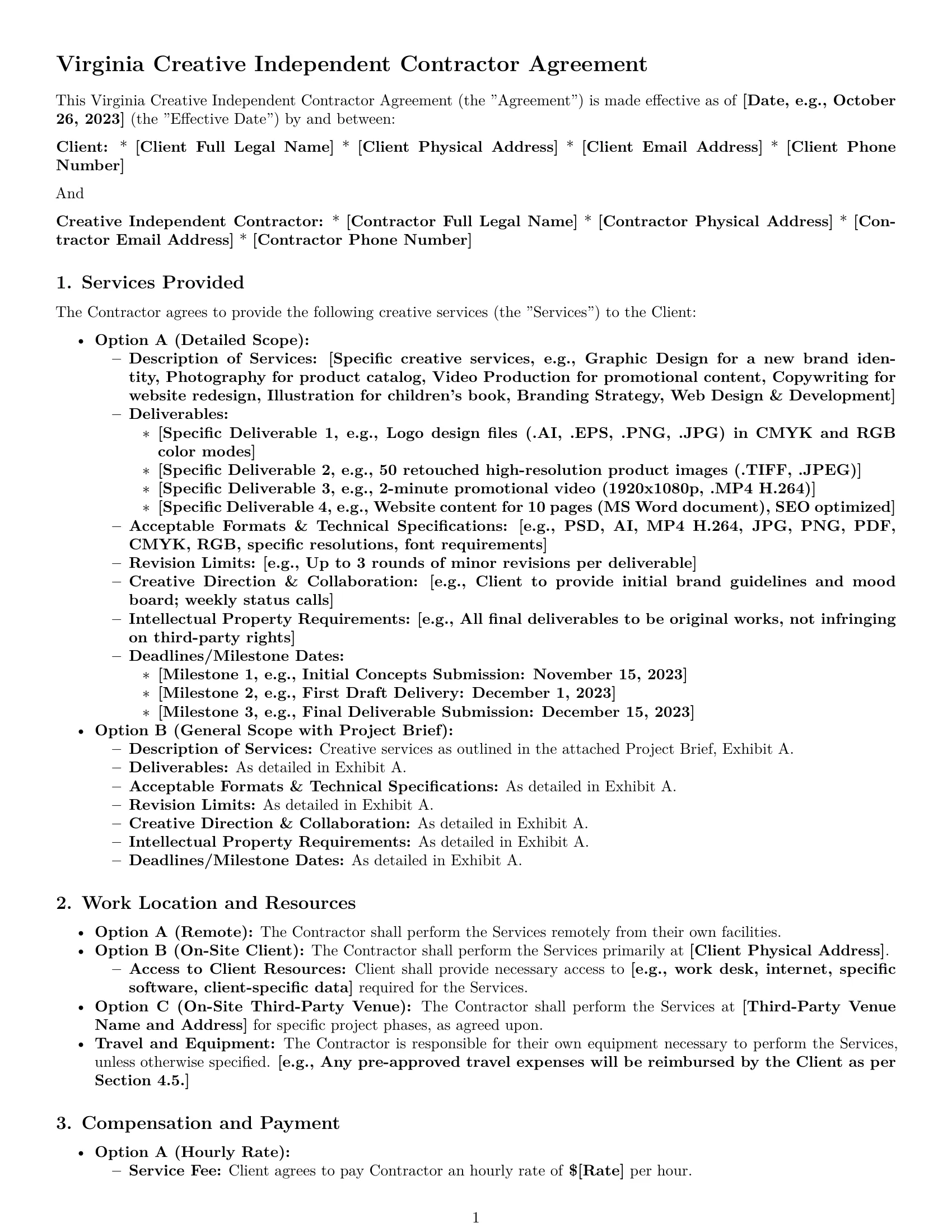 Preview page 1 of Pro Virginia creative independent contractor agreement template