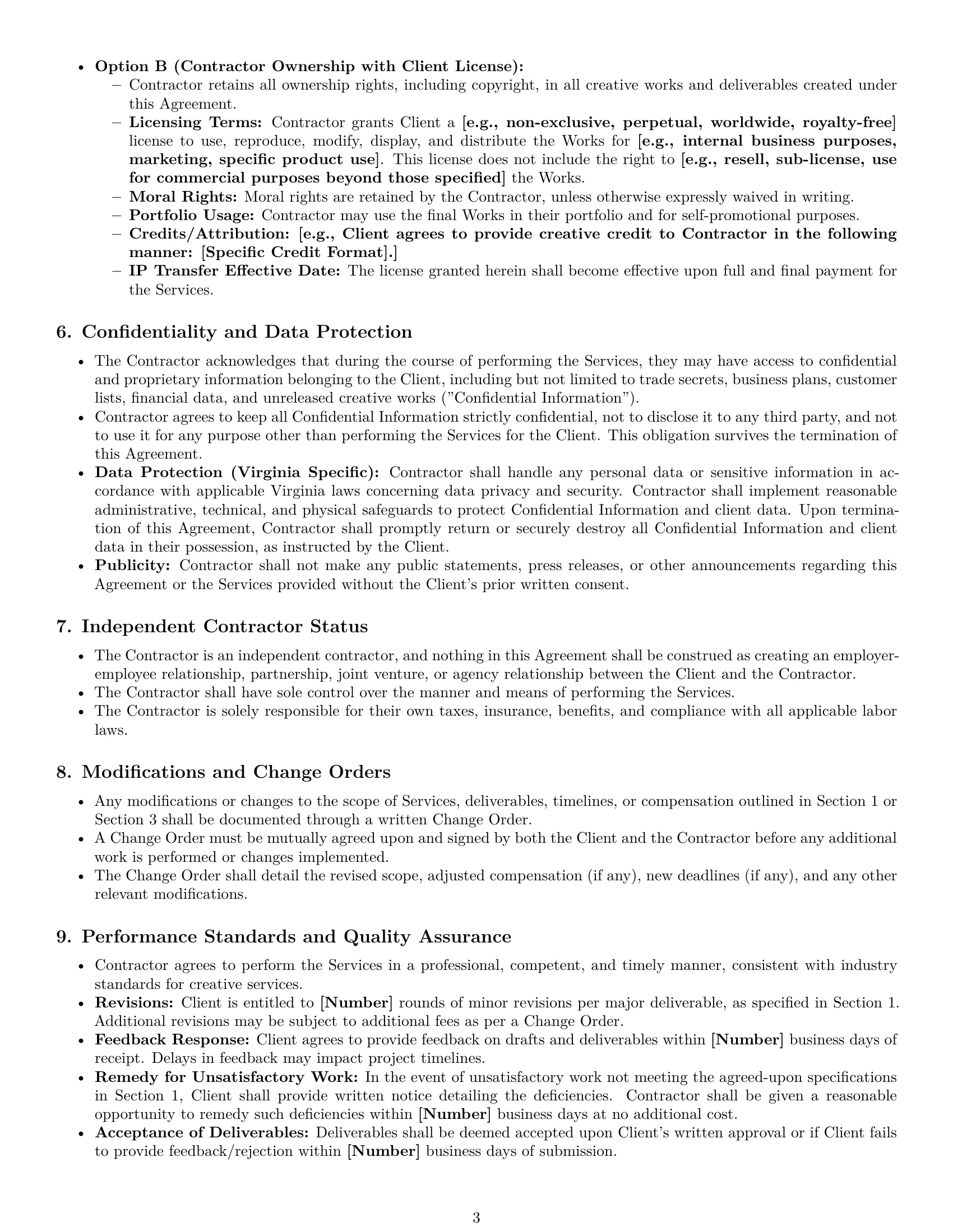 Preview page 3 of Pro Virginia creative independent contractor agreement template