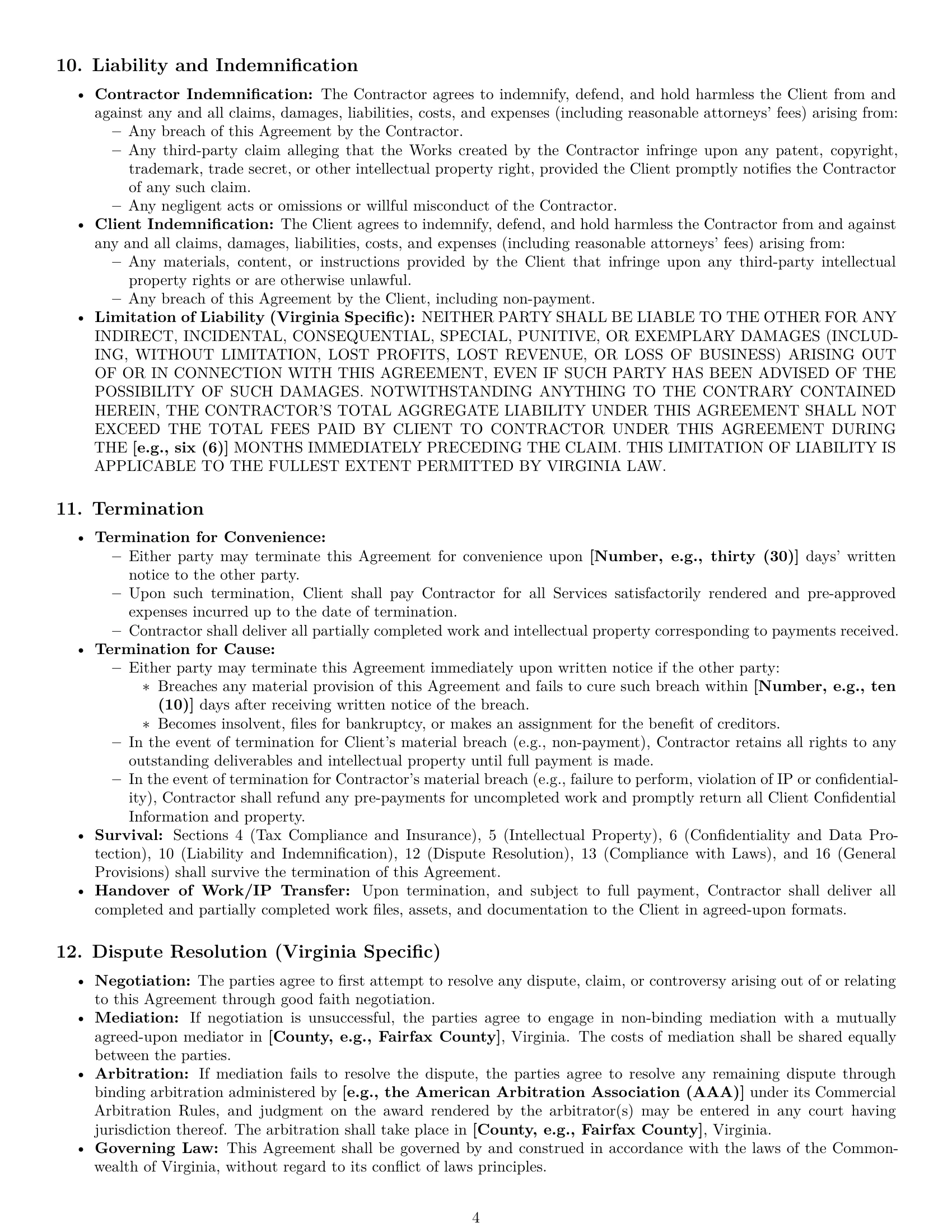 Preview page 4 of Pro Virginia creative independent contractor agreement template