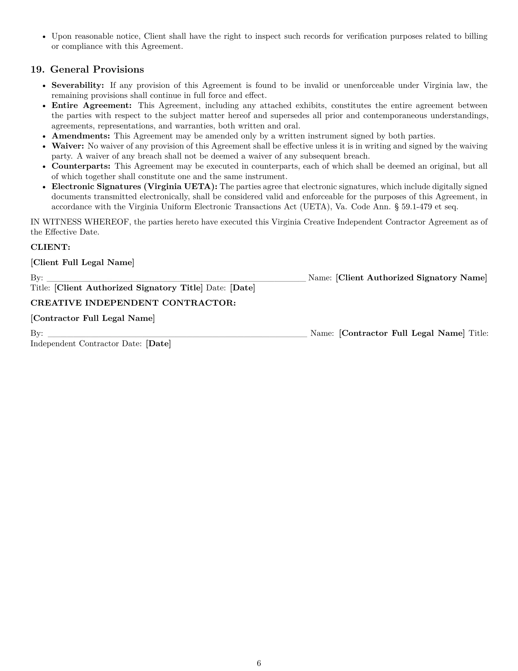 Preview page 6 of Pro Virginia creative independent contractor agreement template