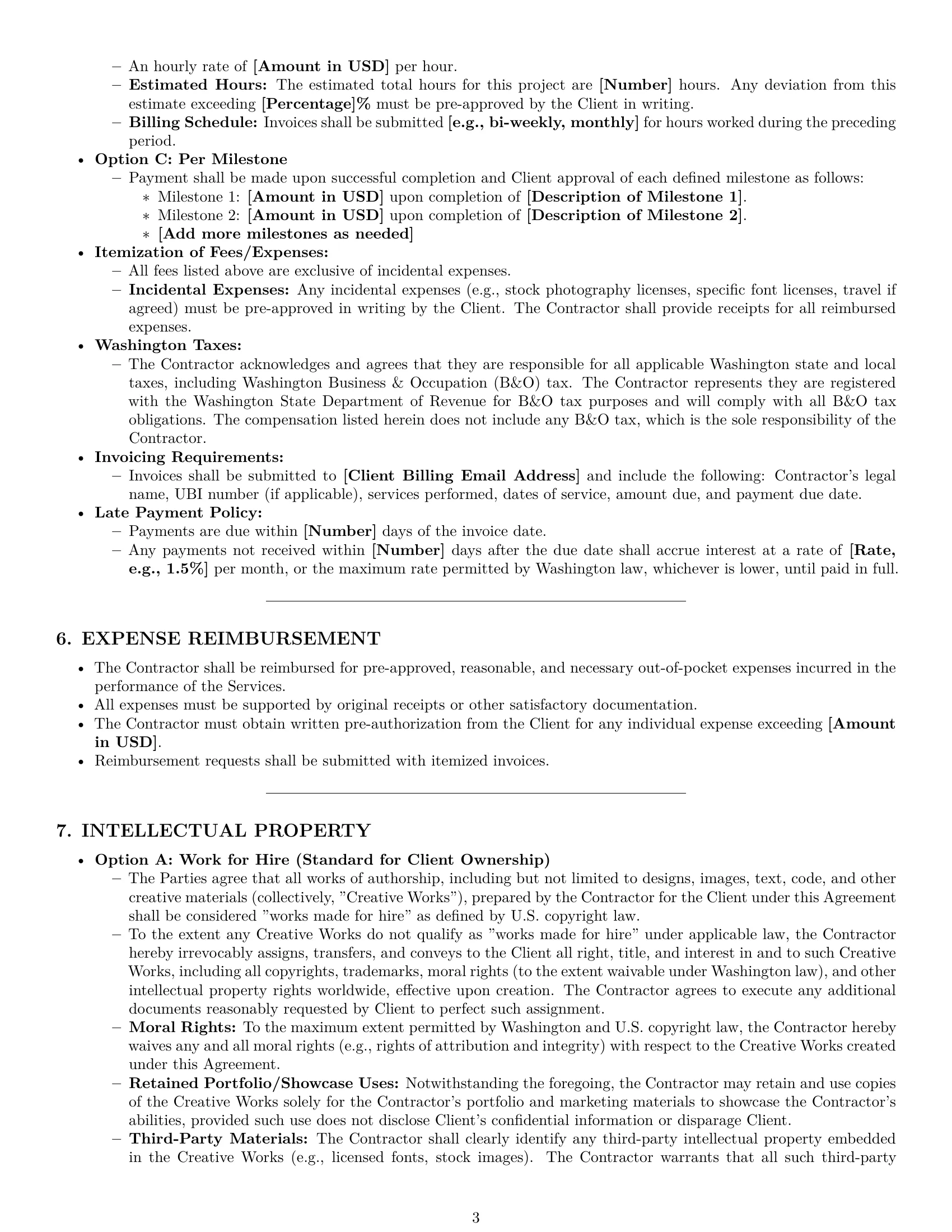 Preview page 3 of Pro Washington creative independent contractor agreement template