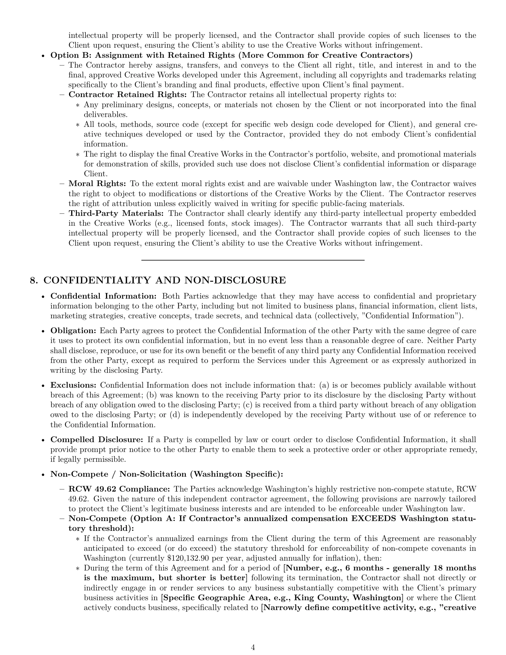Preview page 4 of Pro Washington creative independent contractor agreement template