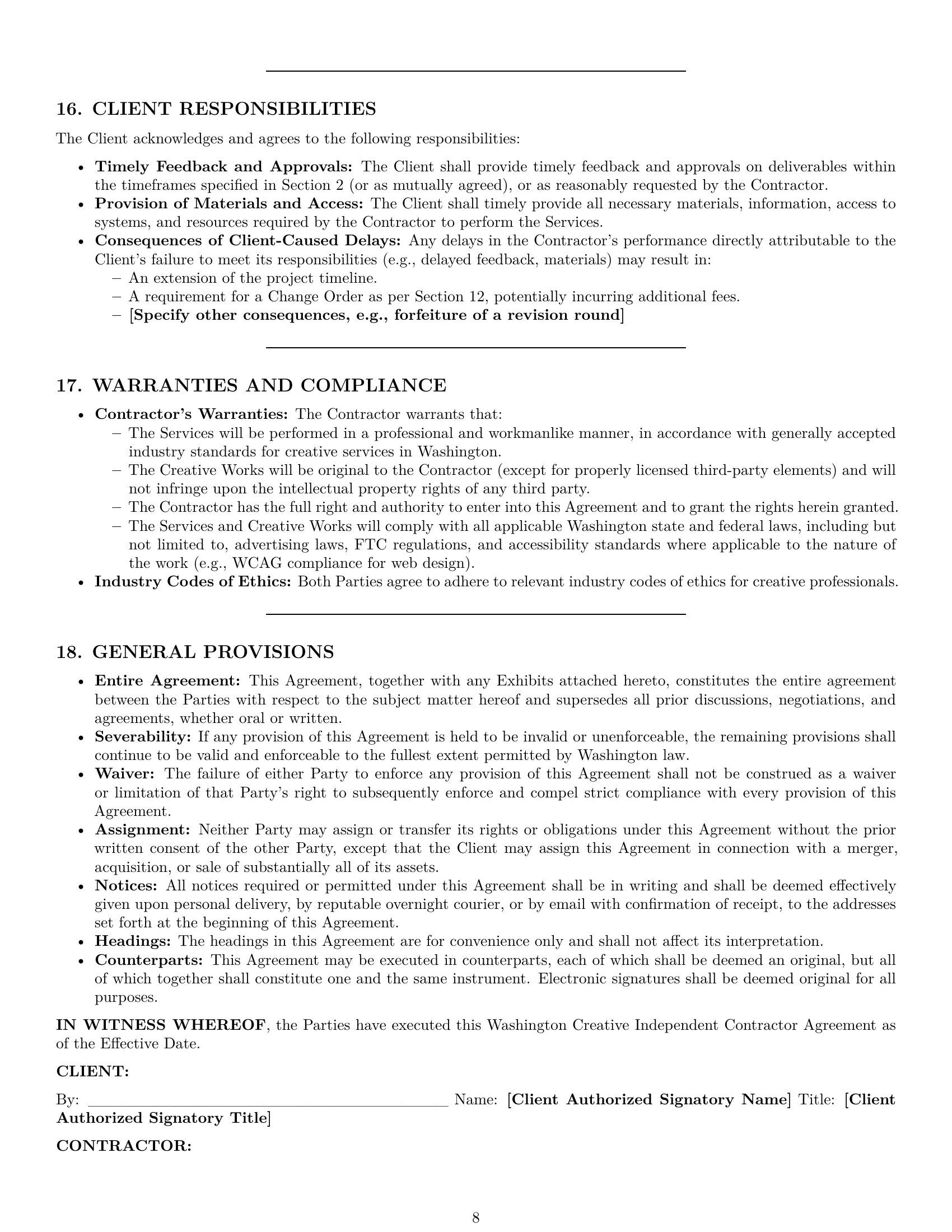 Preview page 8 of Pro Washington creative independent contractor agreement template