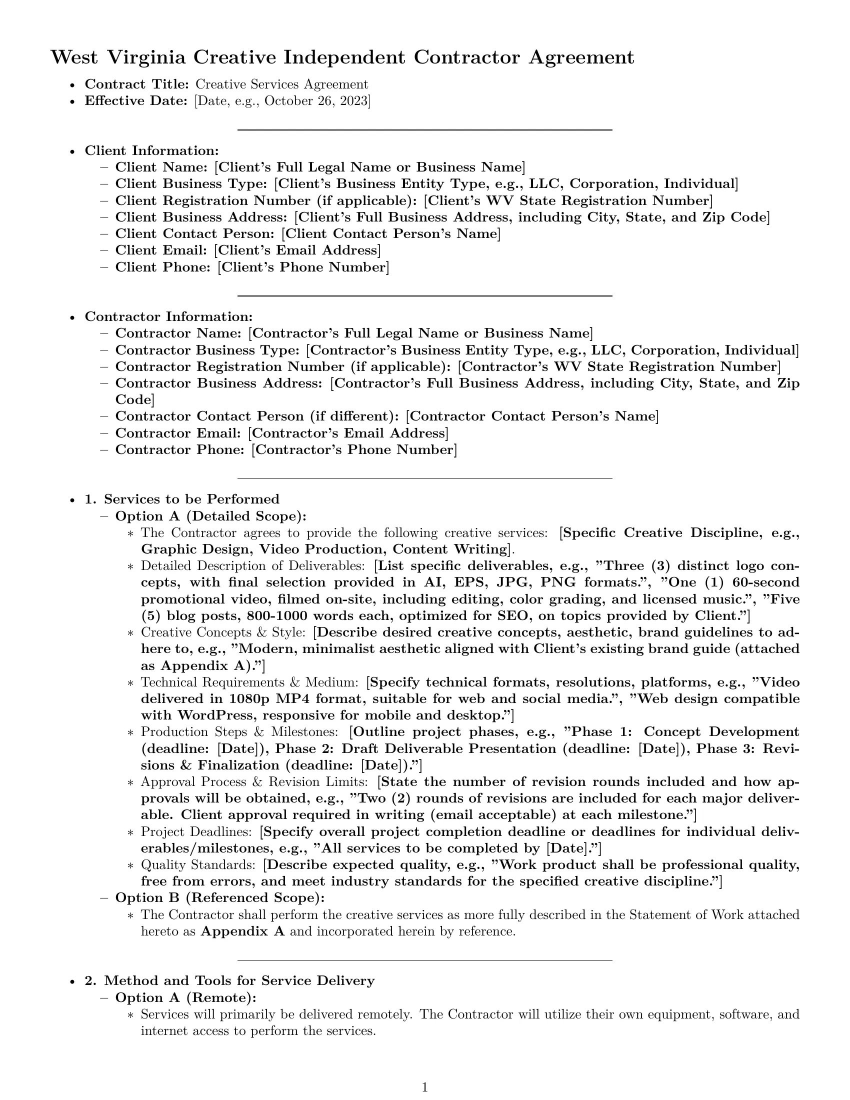 Preview page 1 of Pro West Virginia creative independent contractor agreement template