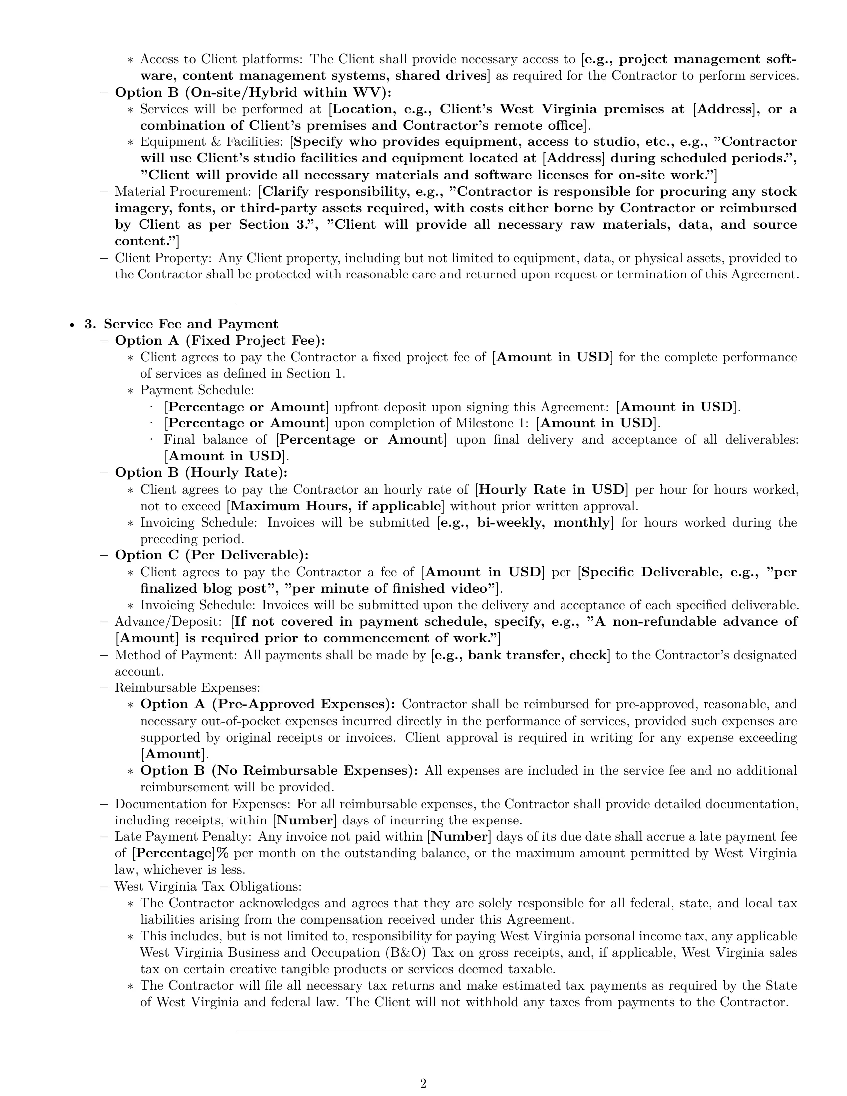 Preview page 2 of Pro West Virginia creative independent contractor agreement template