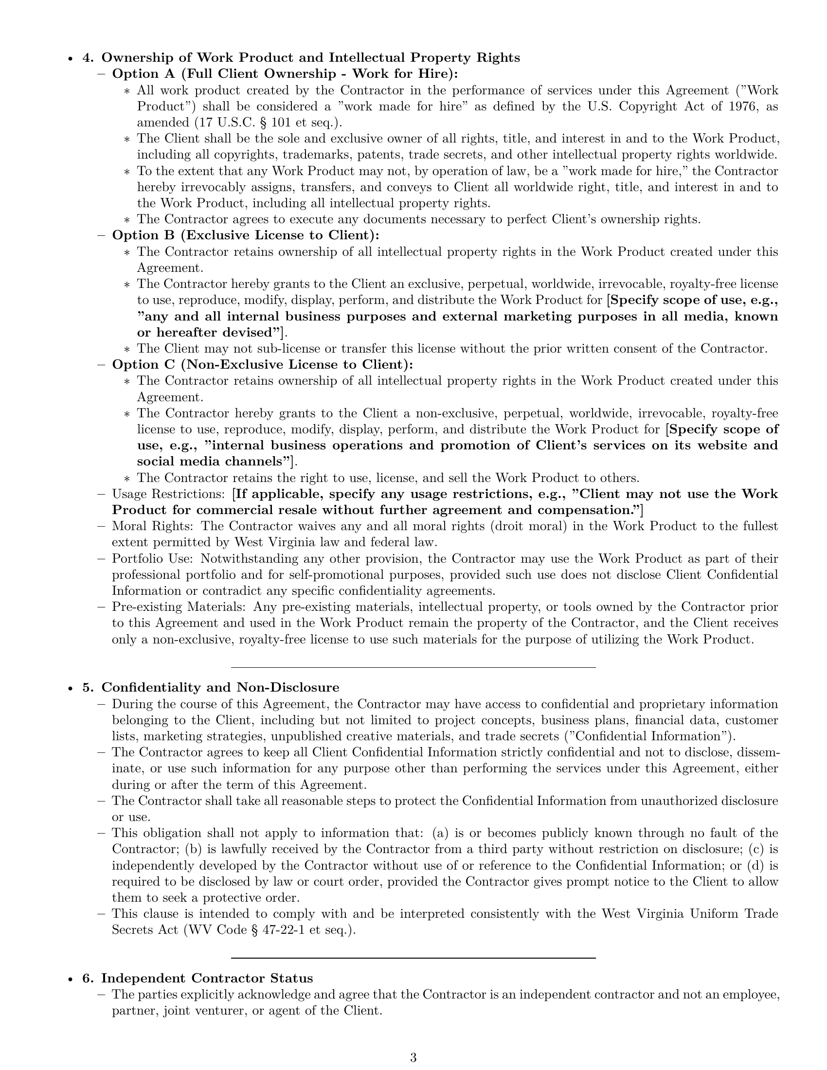 Preview page 3 of Pro West Virginia creative independent contractor agreement template