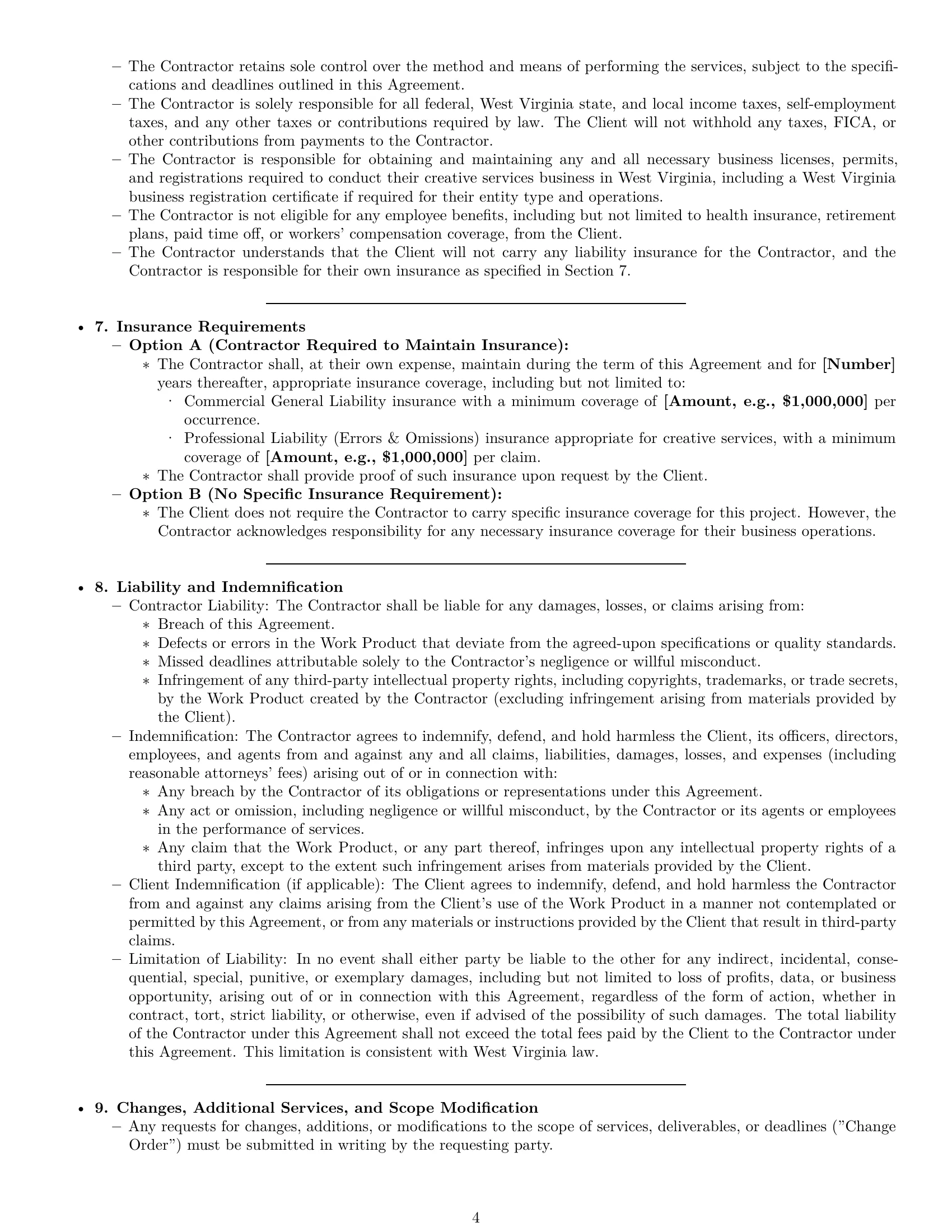 Preview page 4 of Pro West Virginia creative independent contractor agreement template