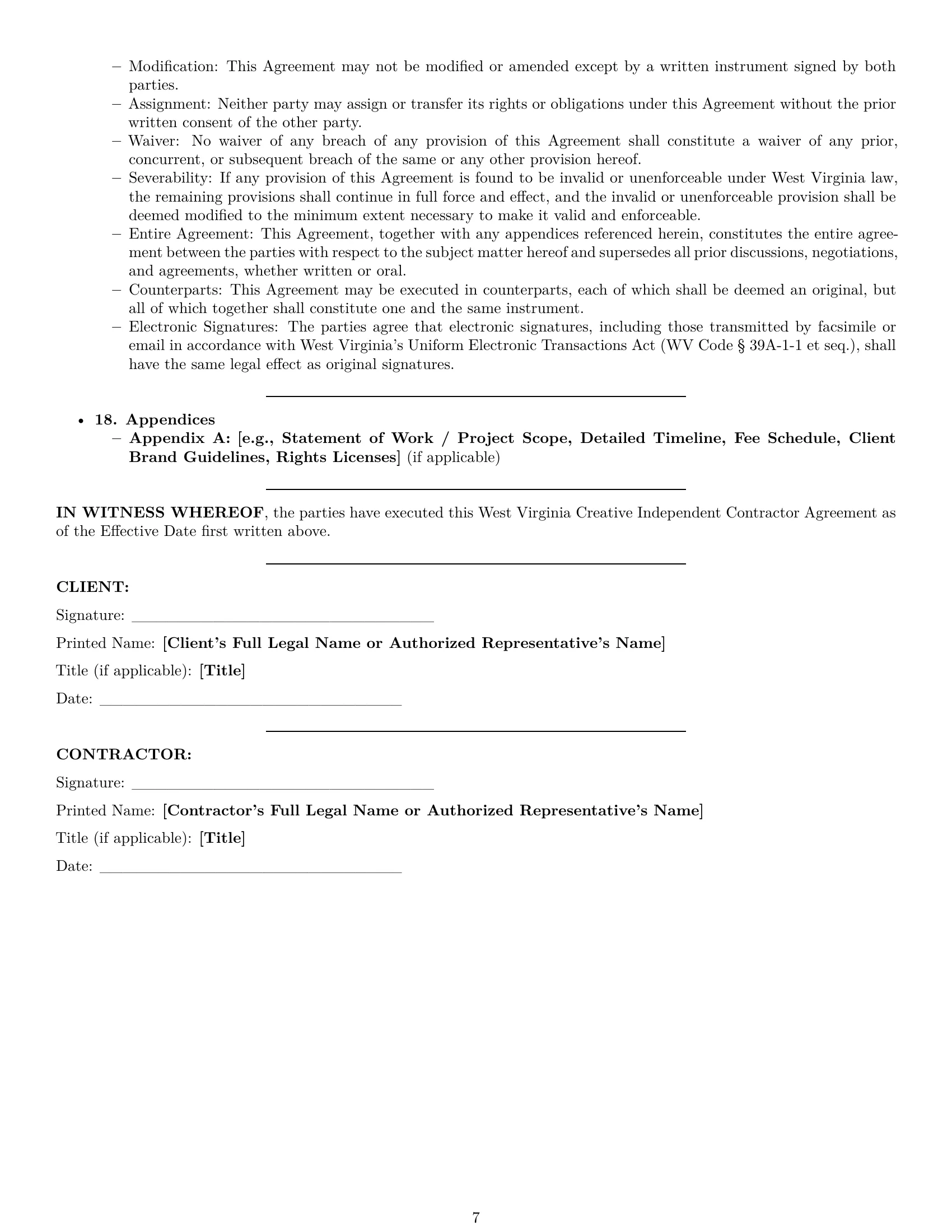 Preview page 7 of Pro West Virginia creative independent contractor agreement template