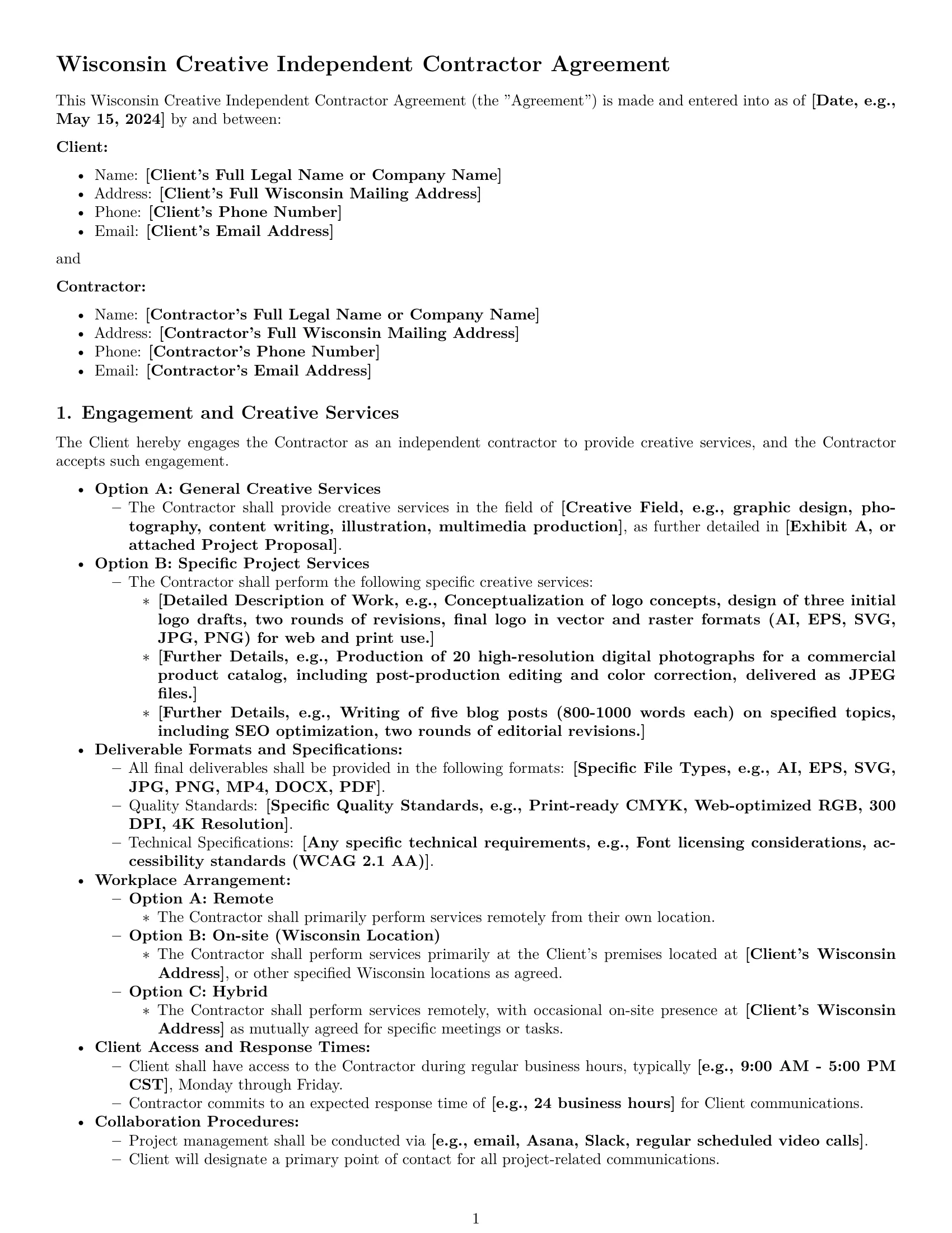 Preview page 1 of Pro Wisconsin creative independent contractor agreement template