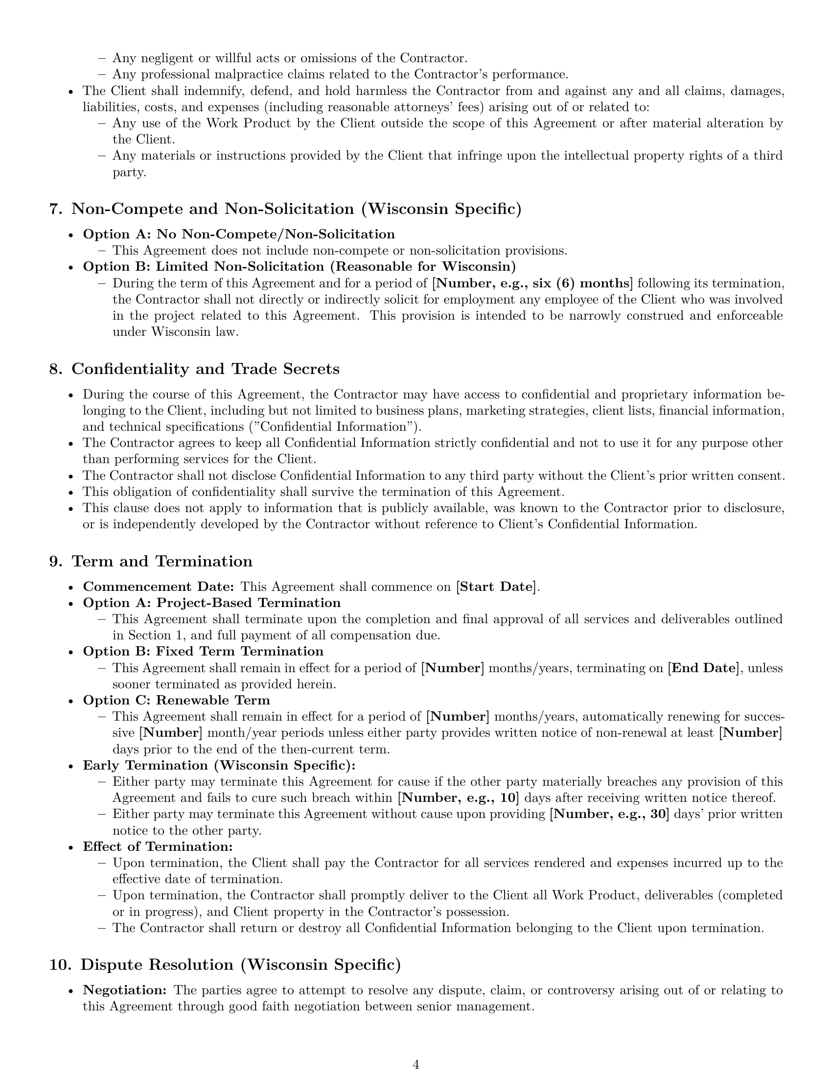 Preview page 4 of Pro Wisconsin creative independent contractor agreement template