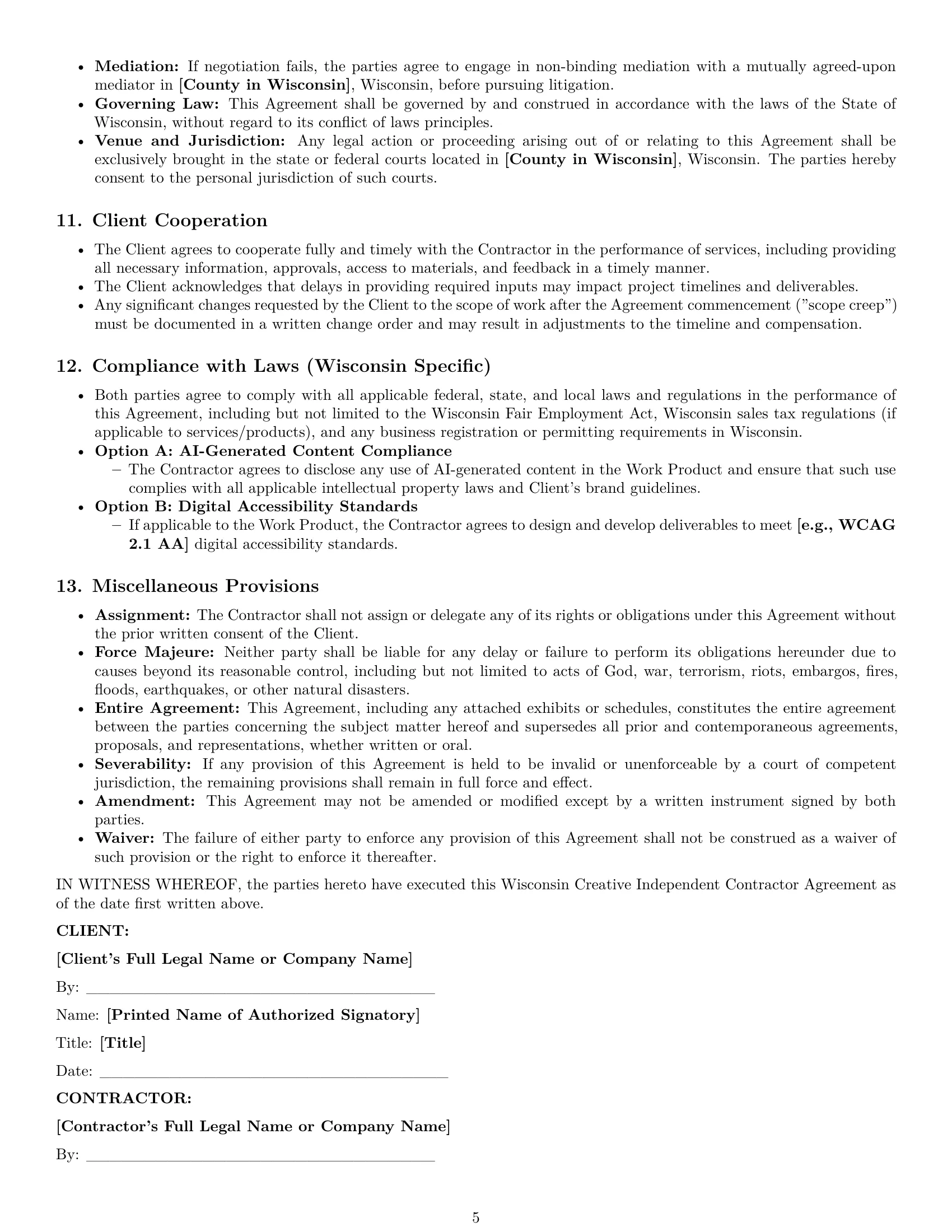 Preview page 5 of Pro Wisconsin creative independent contractor agreement template