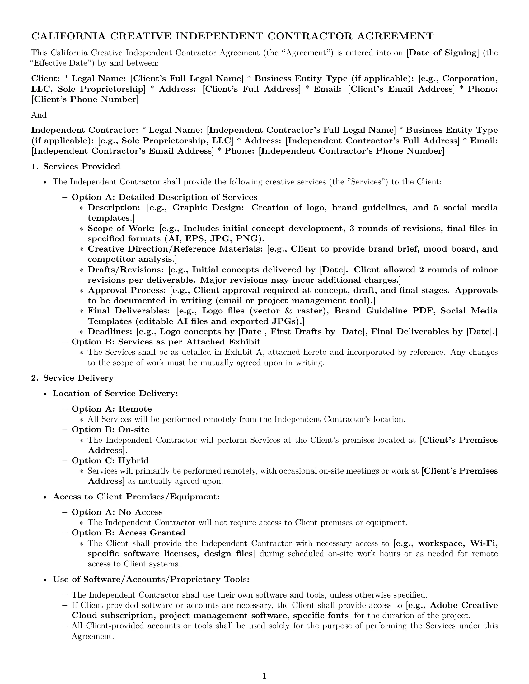 Preview page 1 of Pro California creative independent contractor agreement template