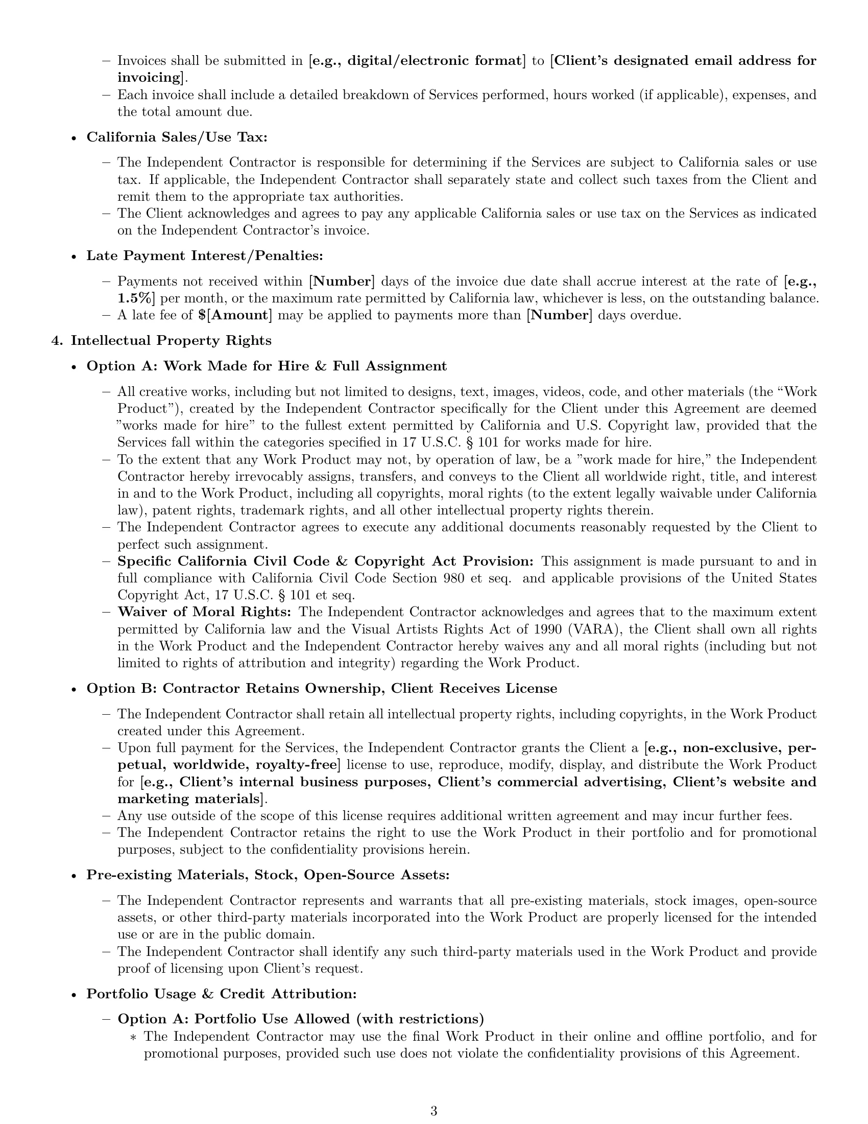 Preview page 3 of Pro California creative independent contractor agreement template