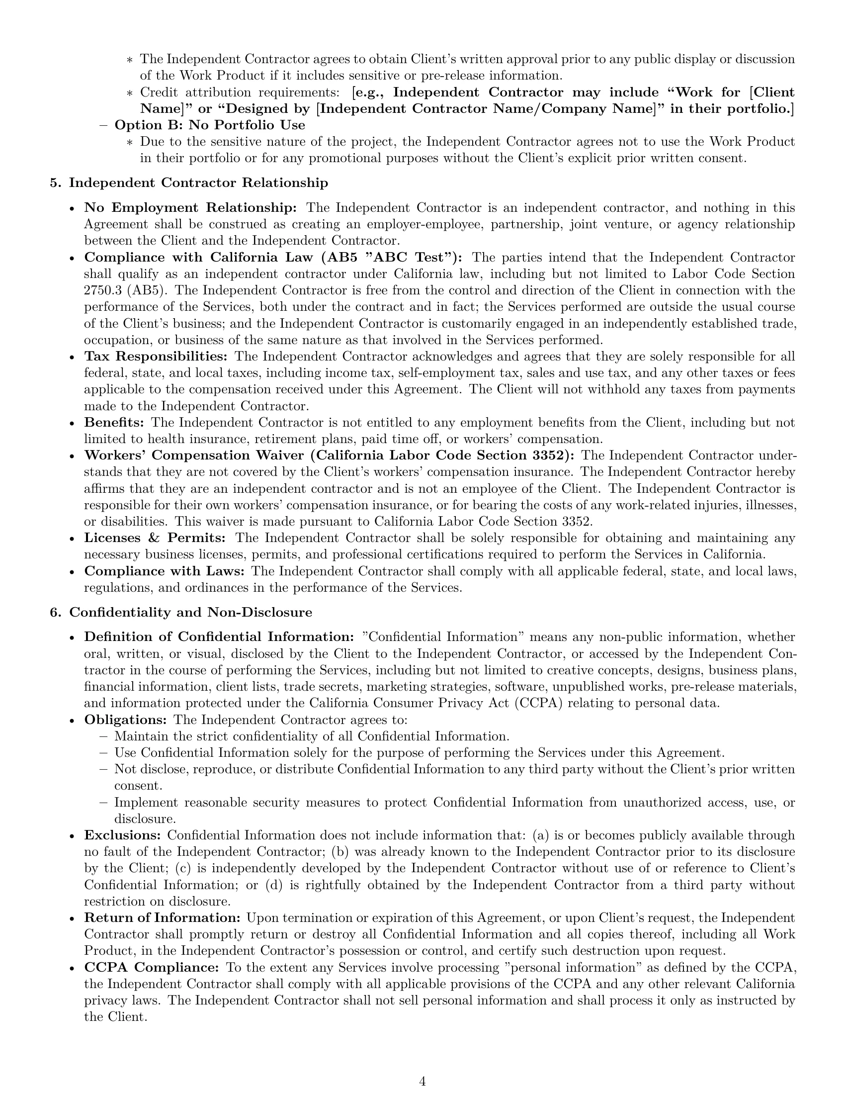 Preview page 4 of Pro California creative independent contractor agreement template