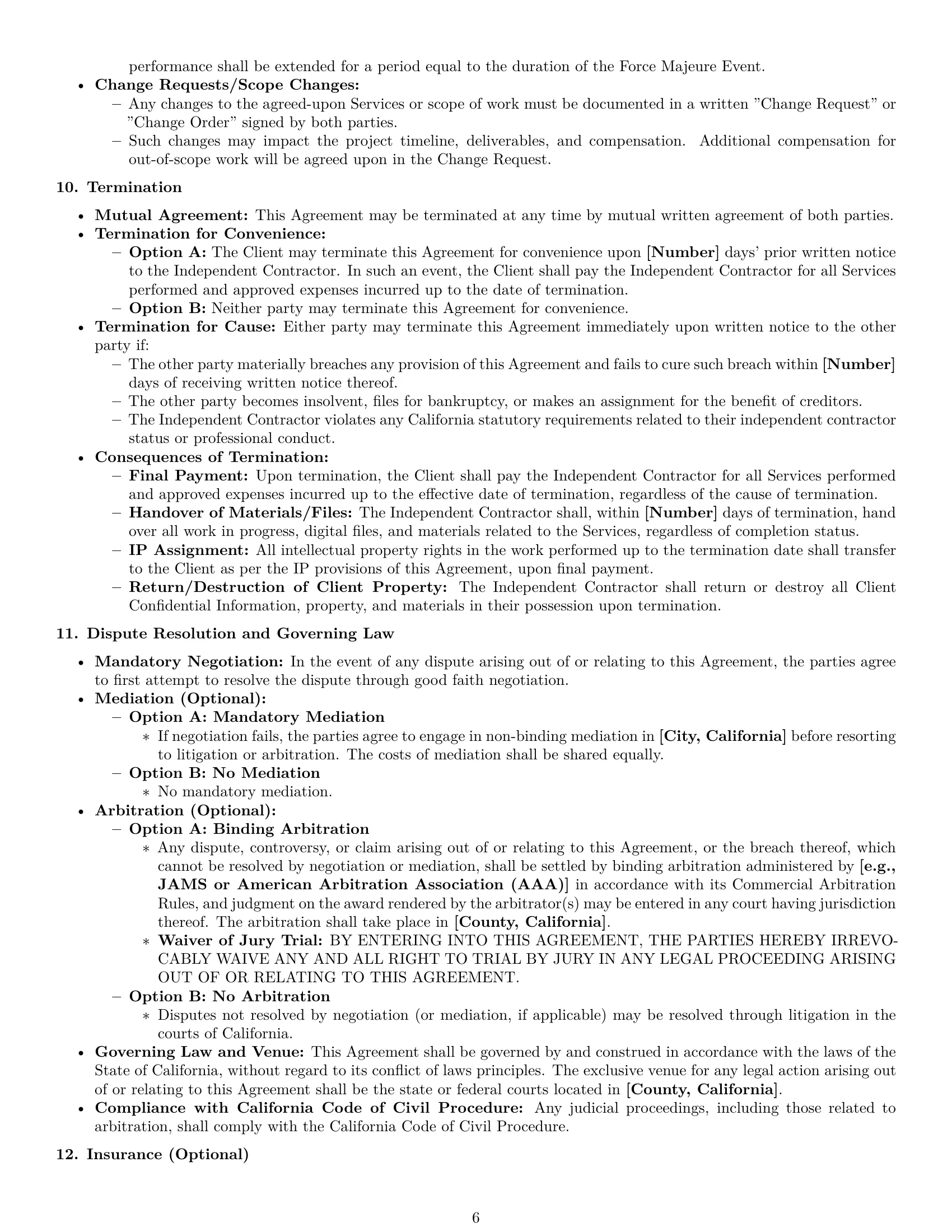 Preview page 6 of Pro California creative independent contractor agreement template