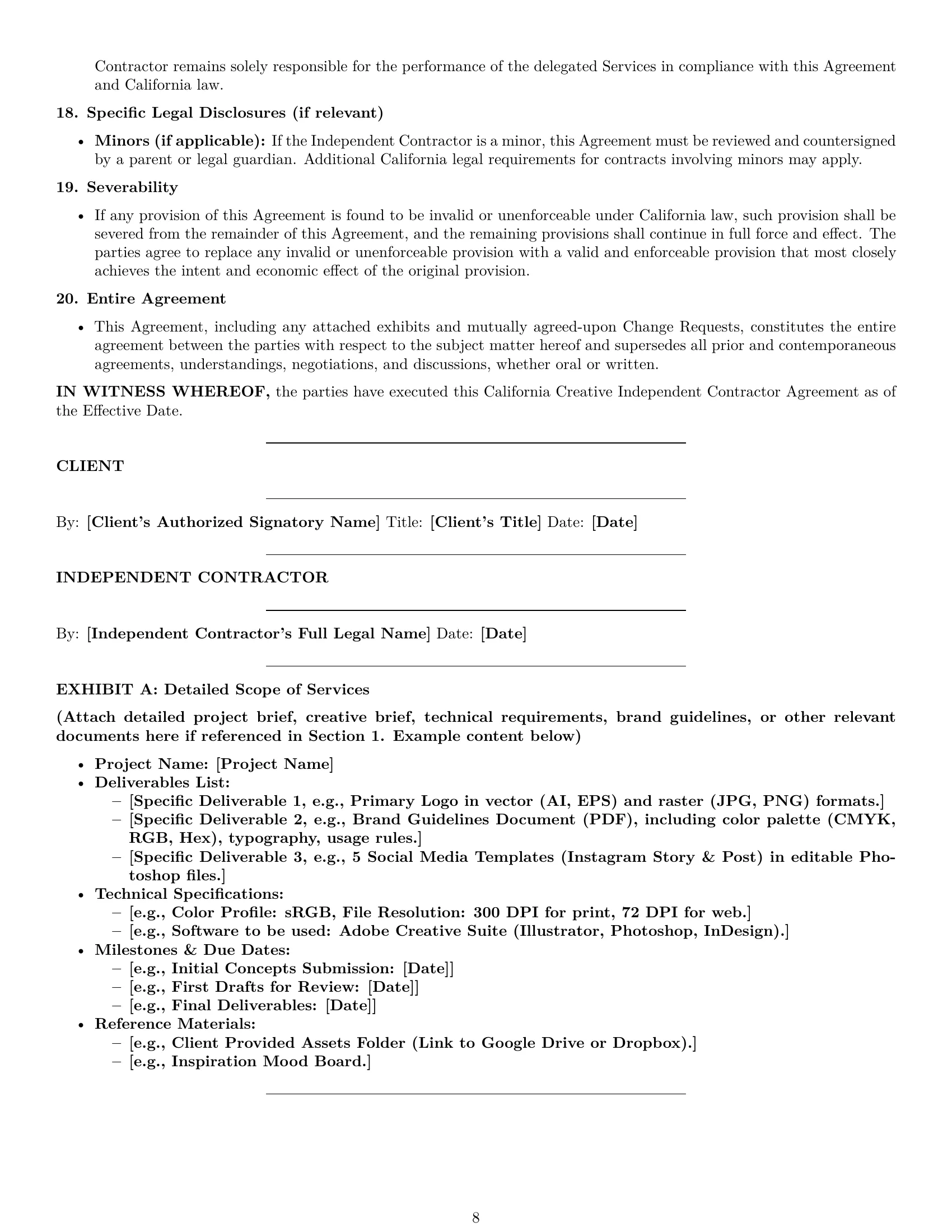 Preview page 8 of Pro California creative independent contractor agreement template