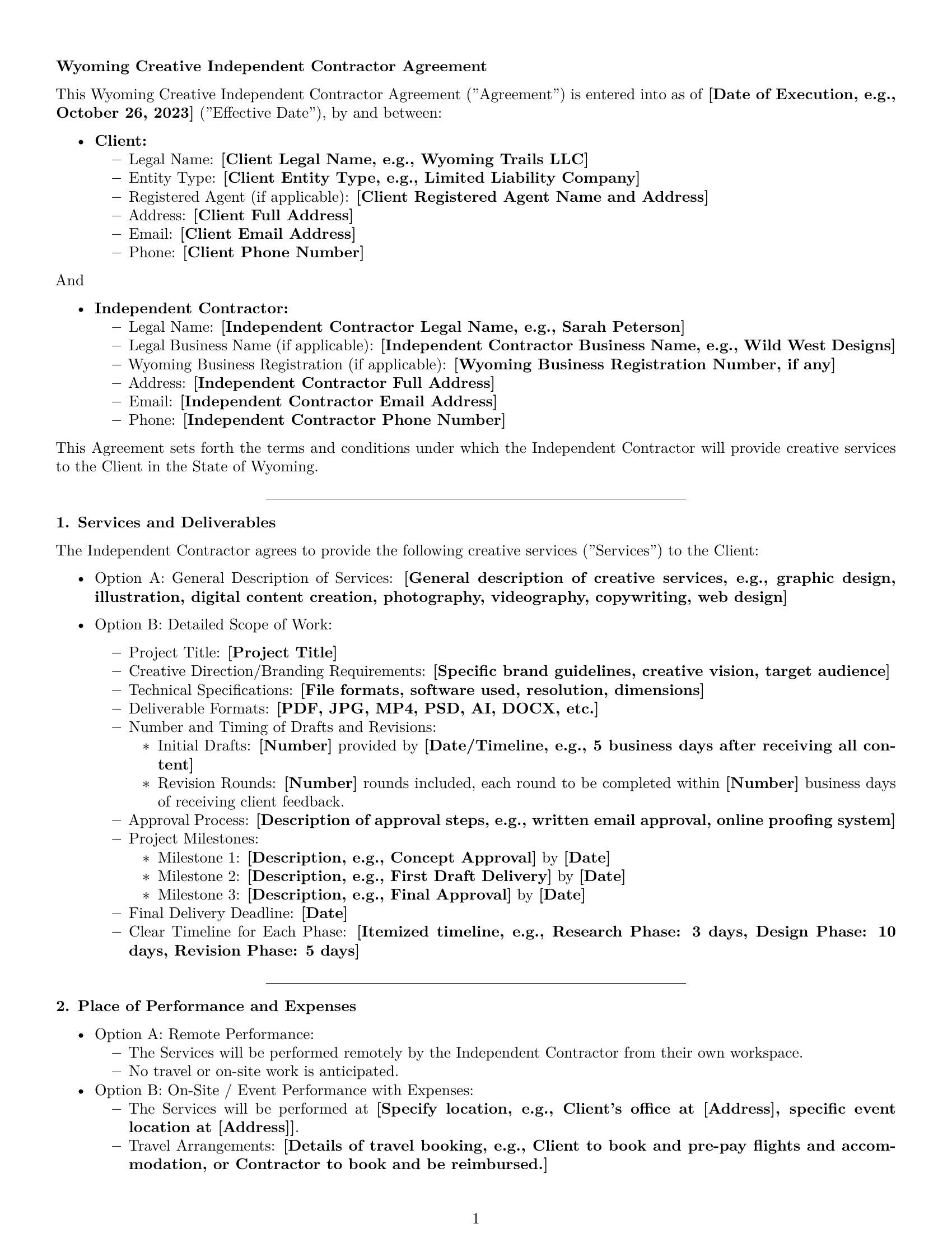Preview page 1 of Pro Wyoming creative independent contractor agreement template