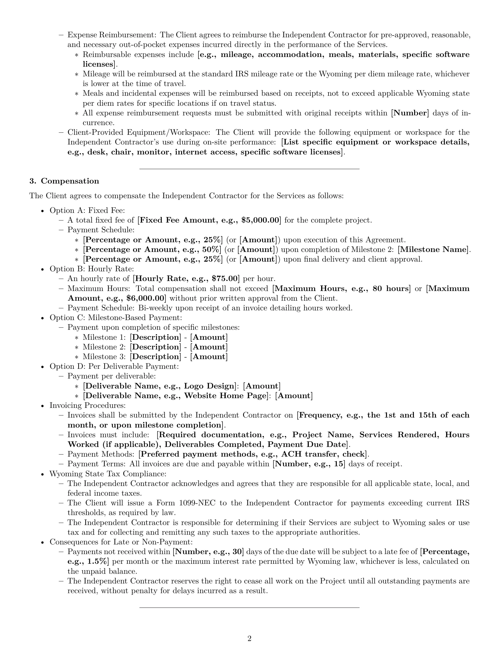 Preview page 2 of Pro Wyoming creative independent contractor agreement template