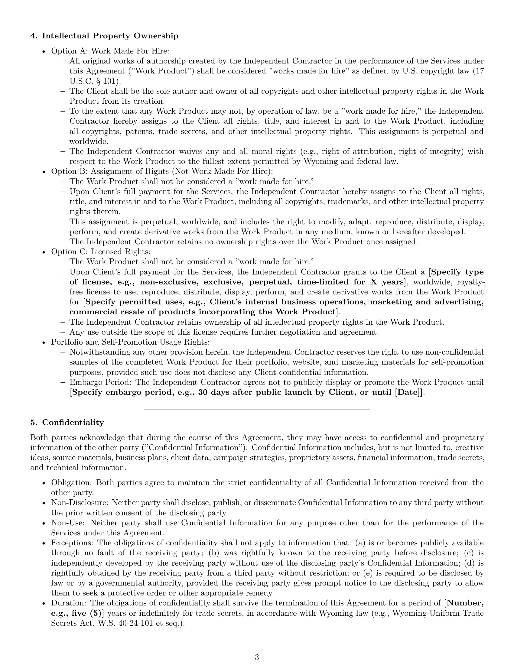 Preview page 3 of Pro Wyoming creative independent contractor agreement template