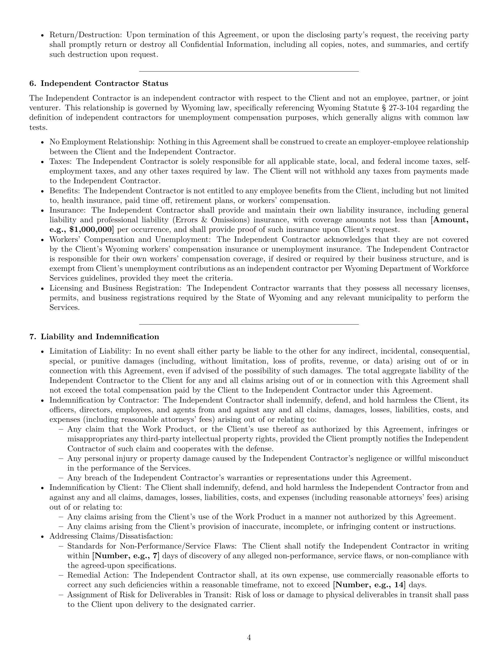 Preview page 4 of Pro Wyoming creative independent contractor agreement template
