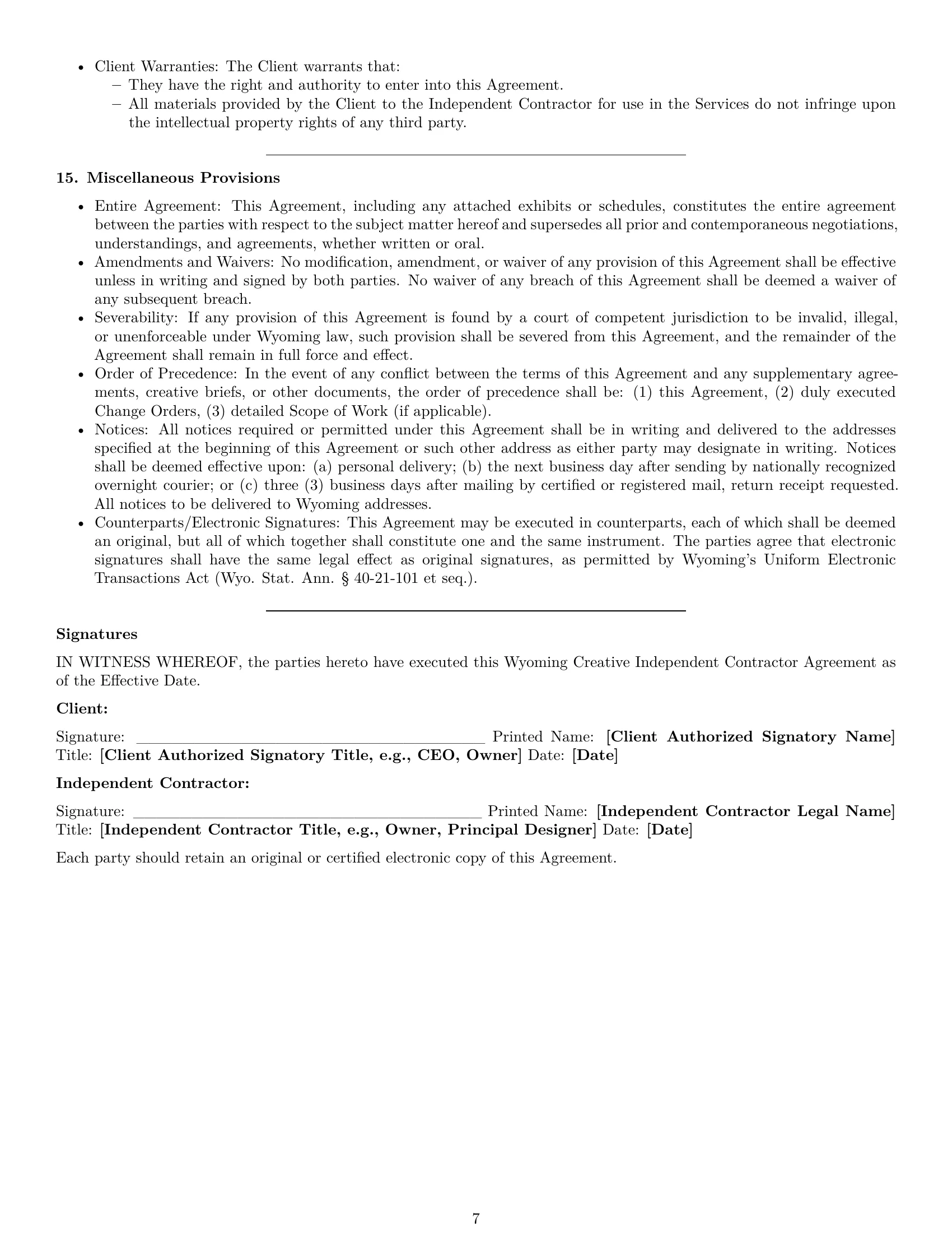 Preview page 7 of Pro Wyoming creative independent contractor agreement template