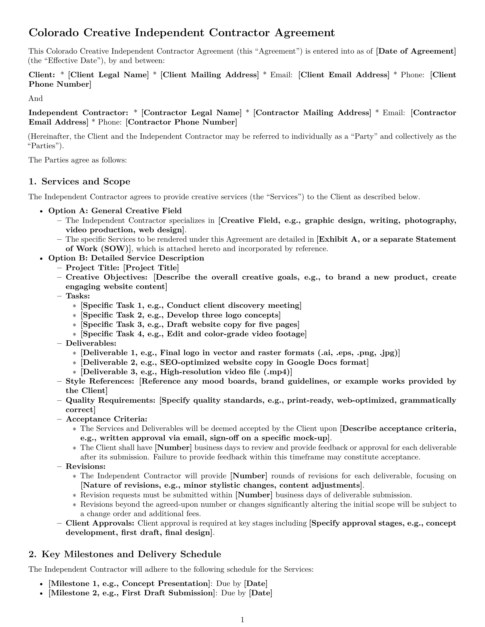 Preview page 1 of Pro Colorado creative independent contractor agreement template