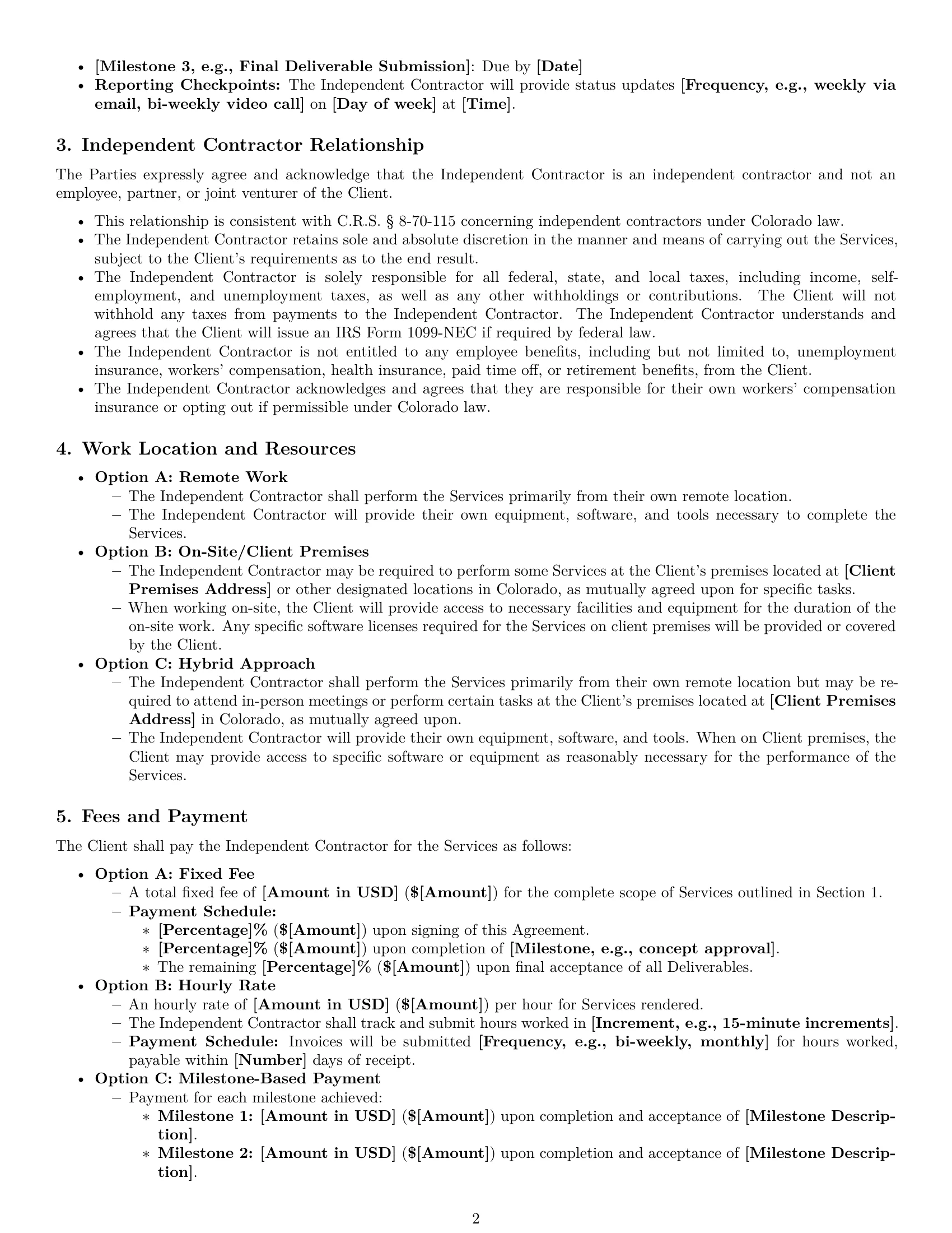 Preview page 2 of Pro Colorado creative independent contractor agreement template