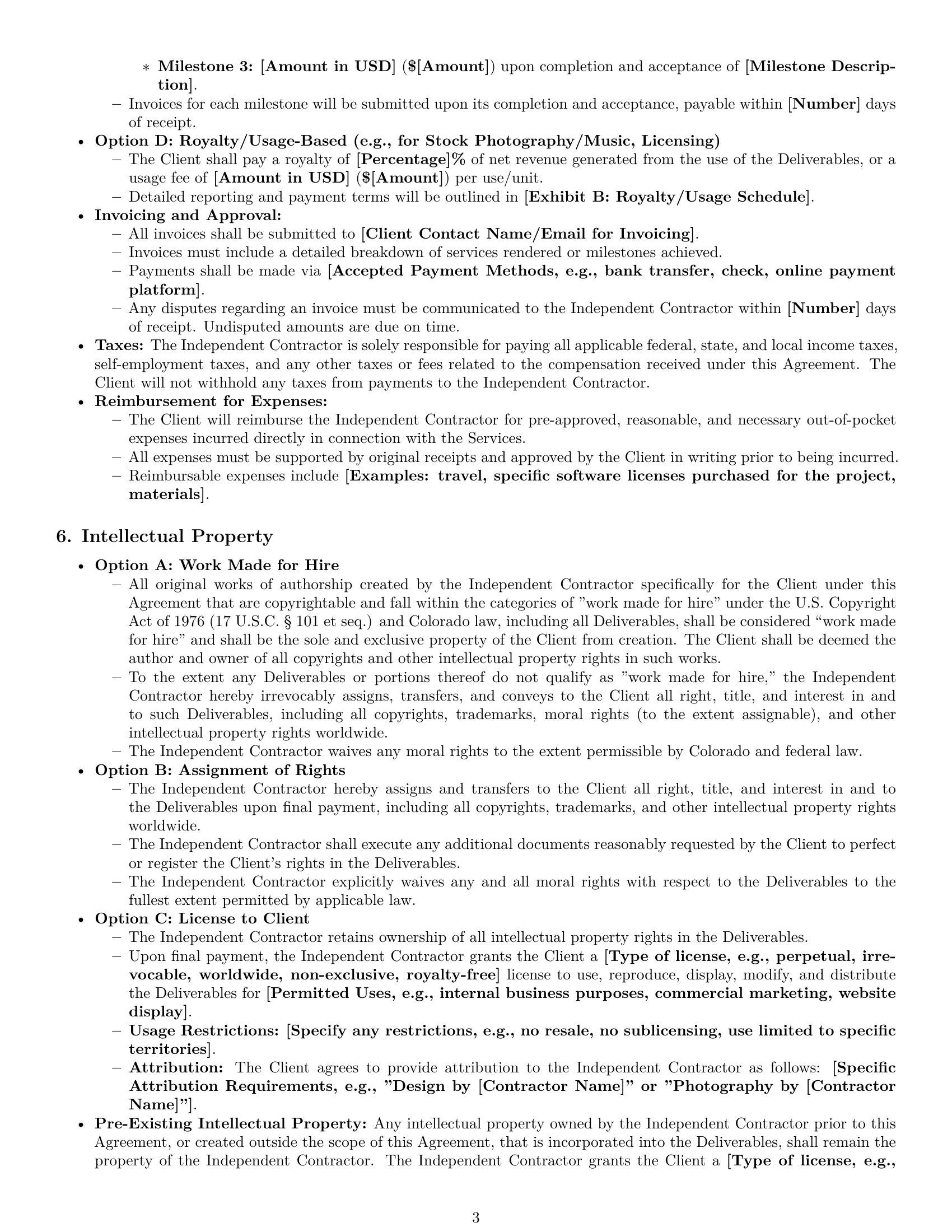Preview page 3 of Pro Colorado creative independent contractor agreement template