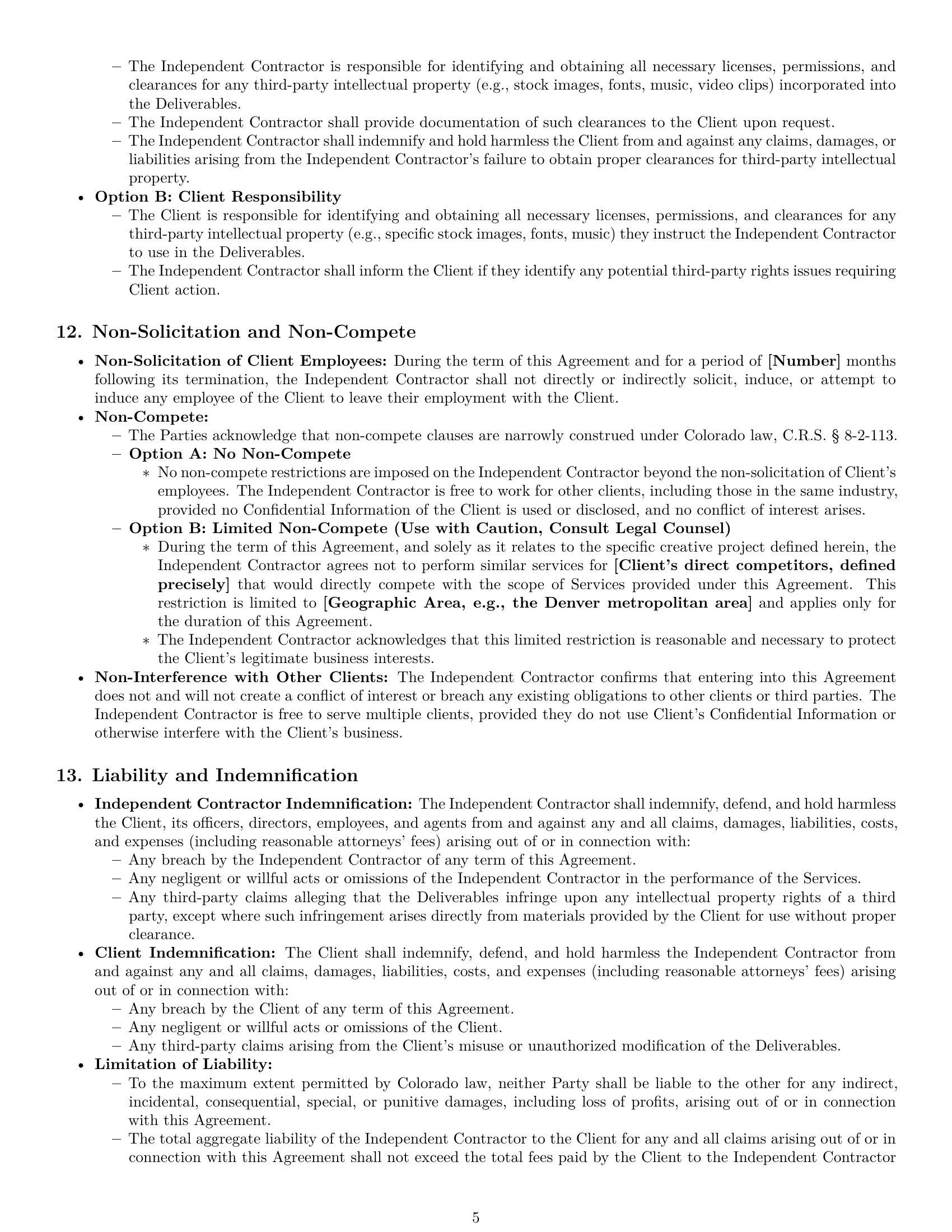 Preview page 5 of Pro Colorado creative independent contractor agreement template