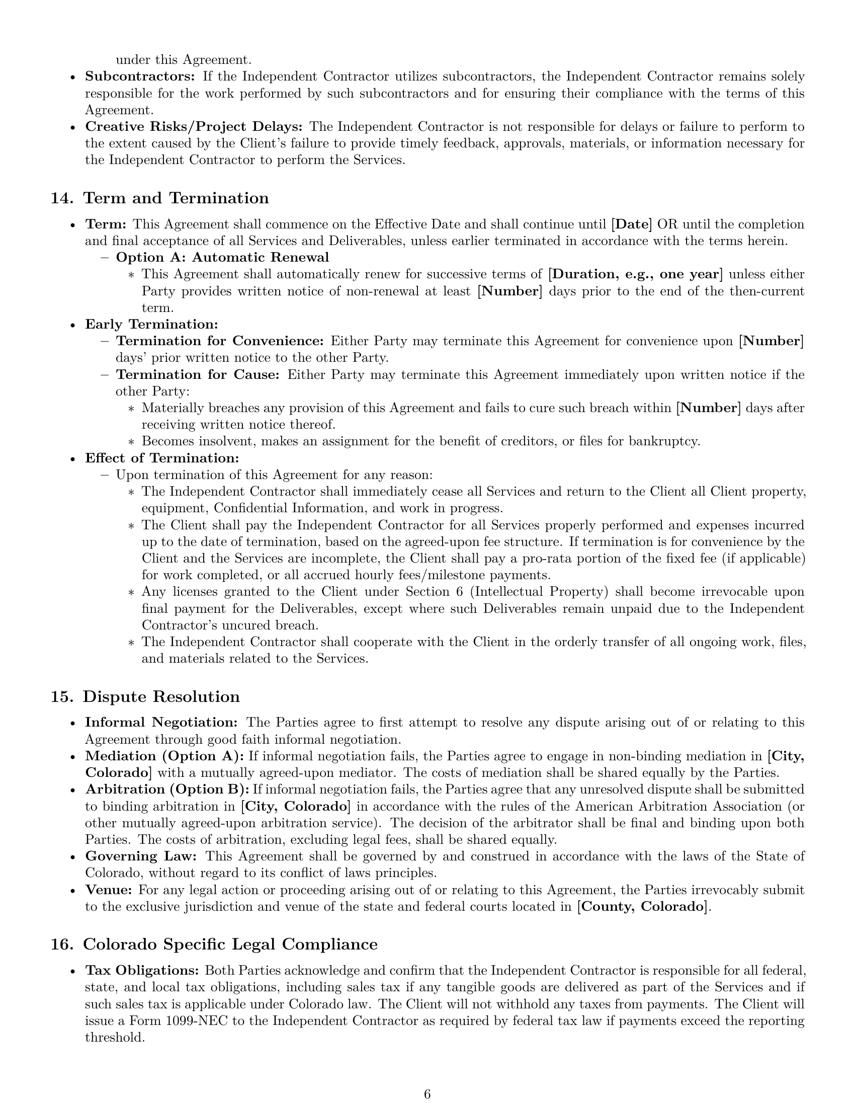Preview page 6 of Pro Colorado creative independent contractor agreement template