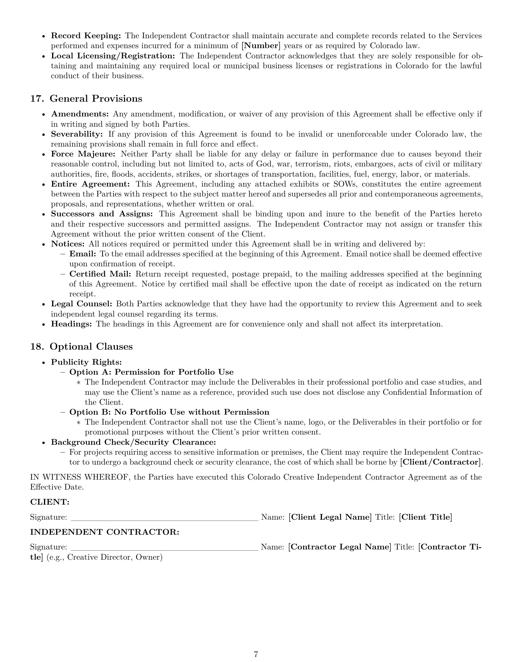 Preview page 7 of Pro Colorado creative independent contractor agreement template