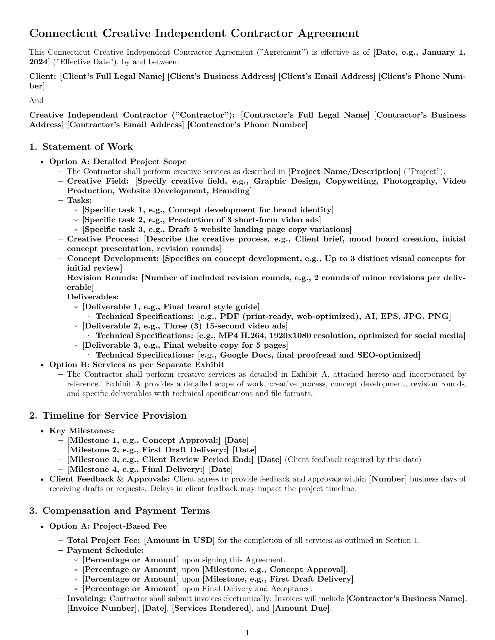 Preview page 1 of Pro Connecticut creative independent contractor agreement template