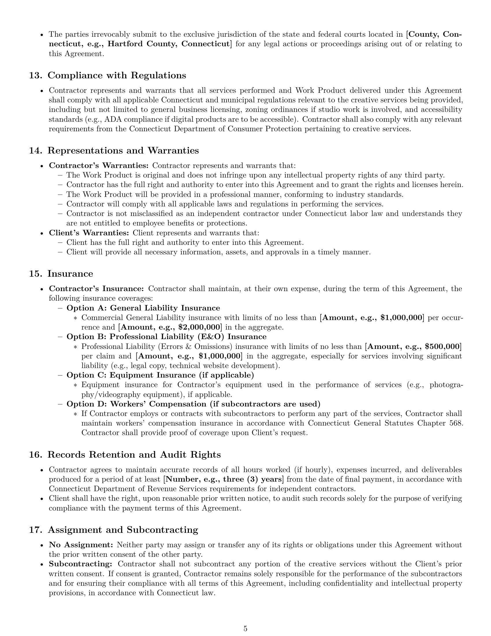 Preview page 5 of Pro Connecticut creative independent contractor agreement template