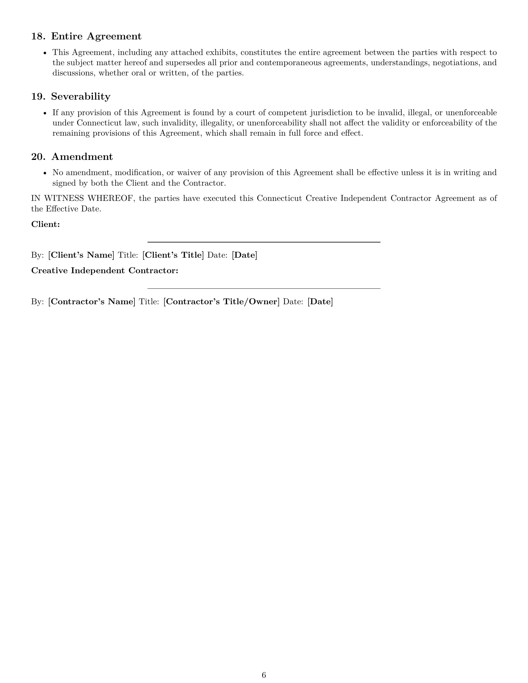 Preview page 6 of Pro Connecticut creative independent contractor agreement template