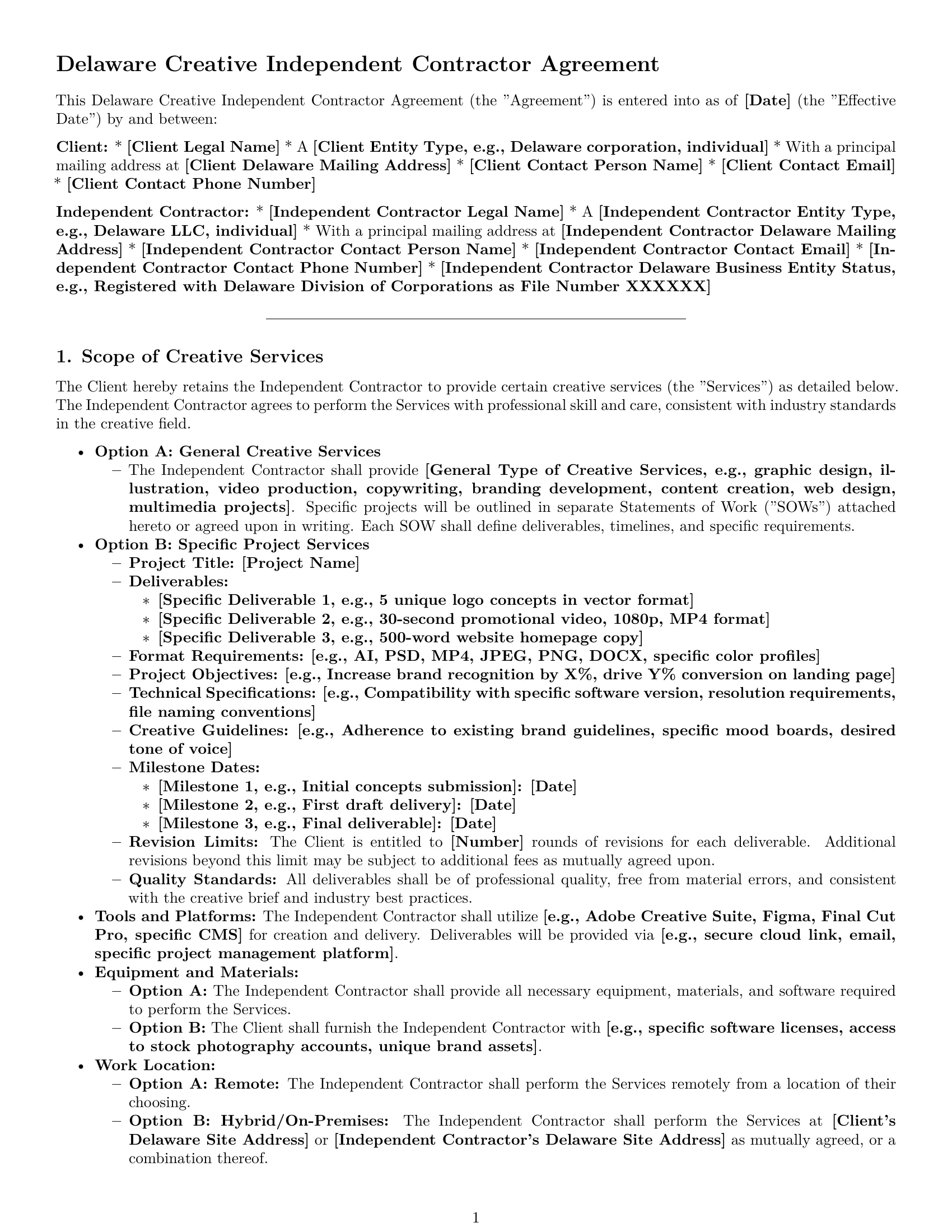 Preview page 1 of Pro Delaware creative independent contractor agreement template