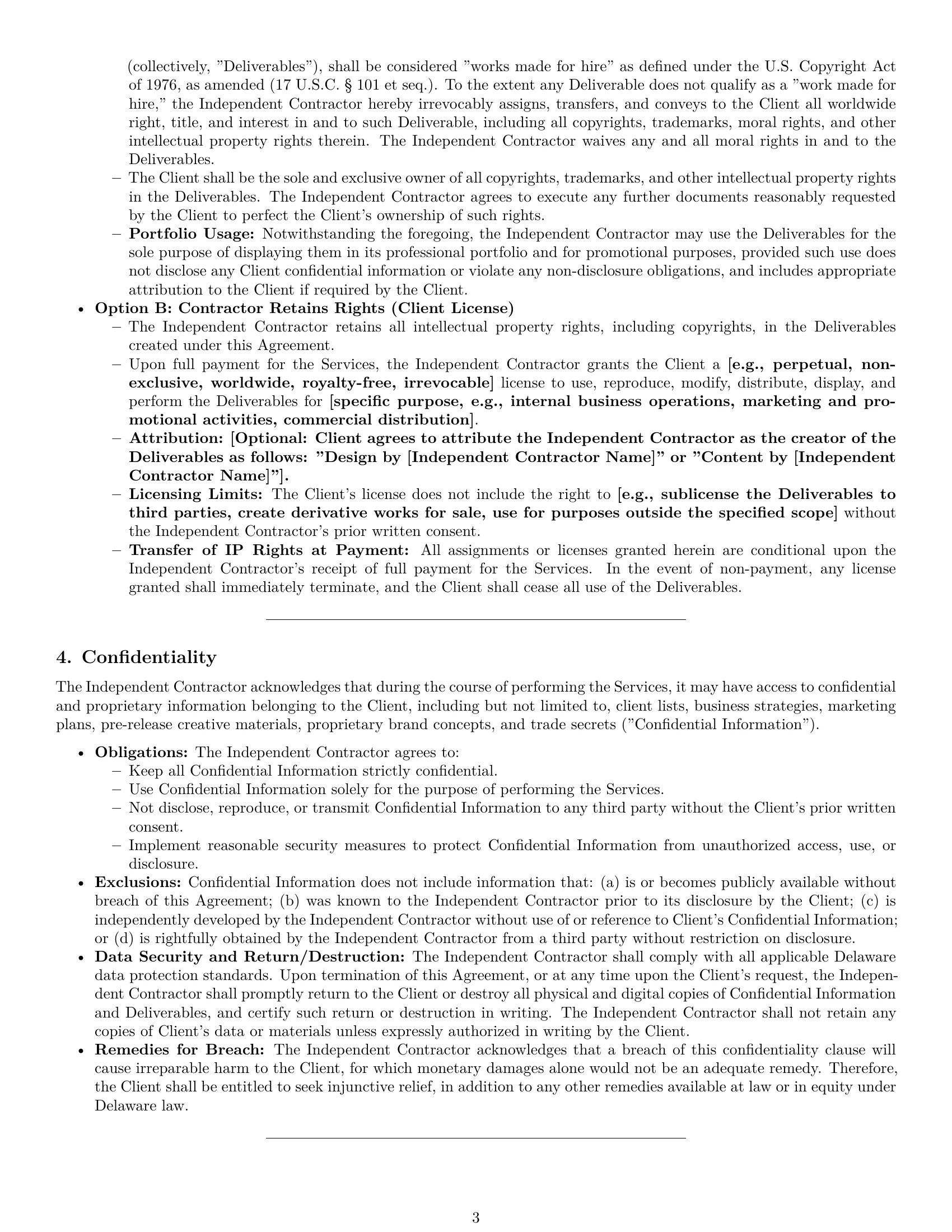 Preview page 3 of Pro Delaware creative independent contractor agreement template