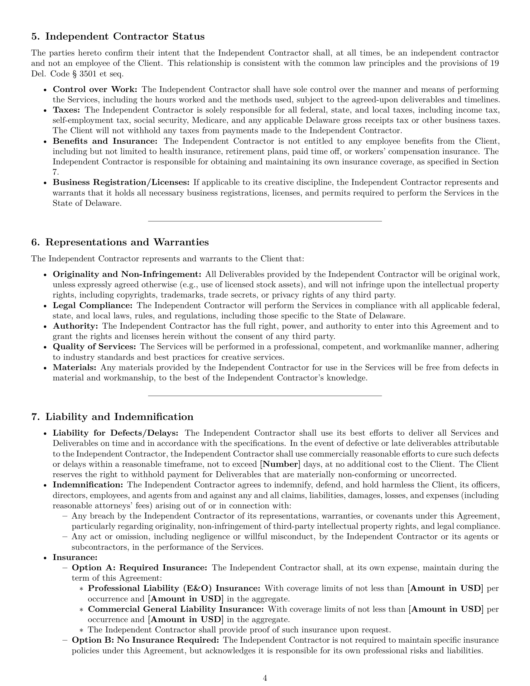 Preview page 4 of Pro Delaware creative independent contractor agreement template
