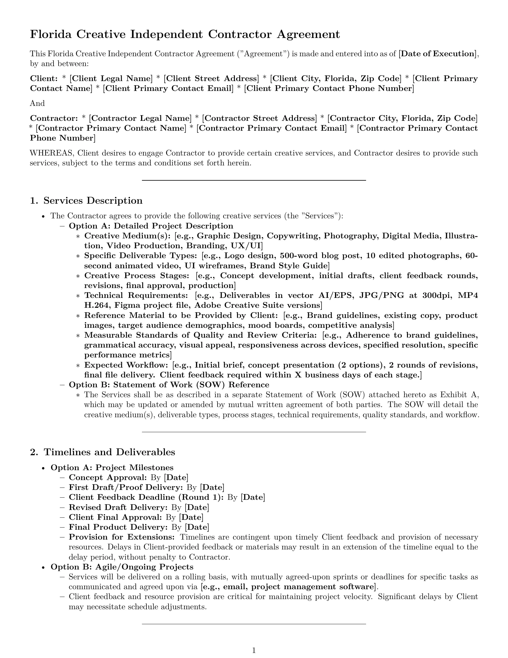 Preview page 1 of Pro Florida creative independent contractor agreement template