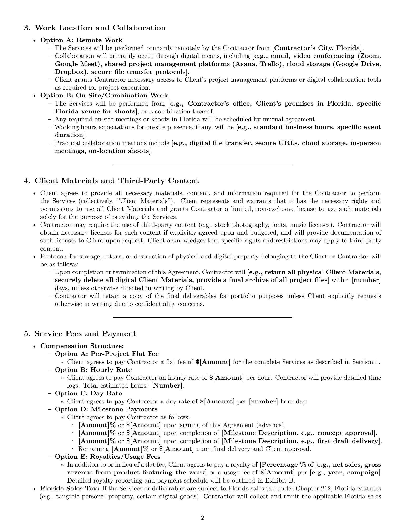 Preview page 2 of Pro Florida creative independent contractor agreement template
