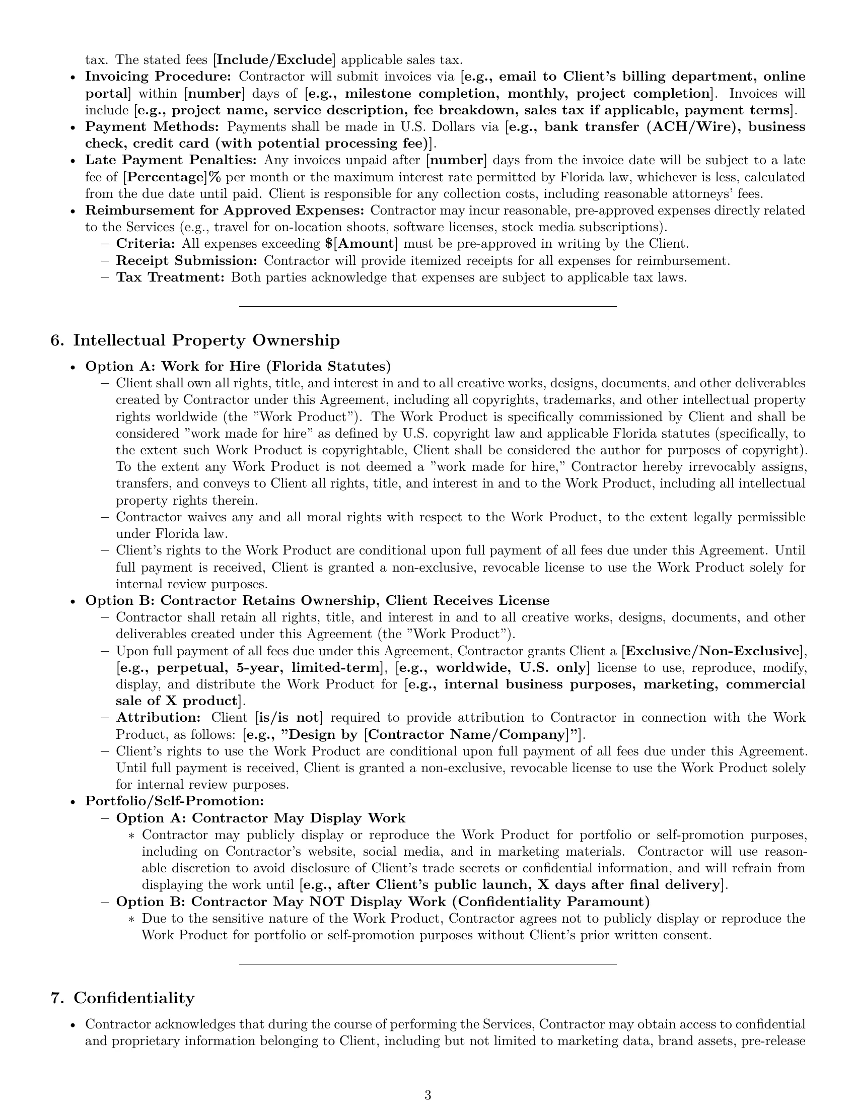 Preview page 3 of Pro Florida creative independent contractor agreement template