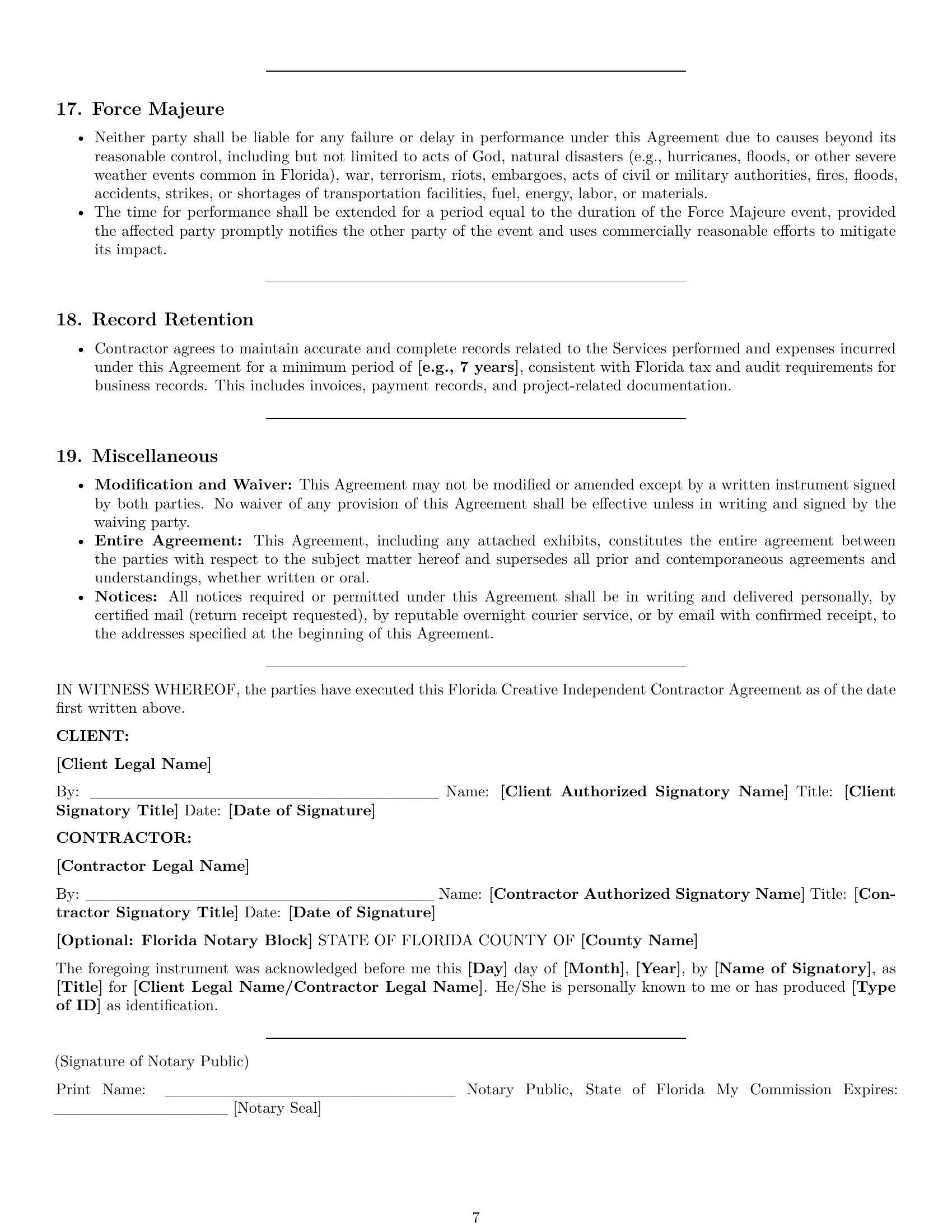 Preview page 7 of Pro Florida creative independent contractor agreement template
