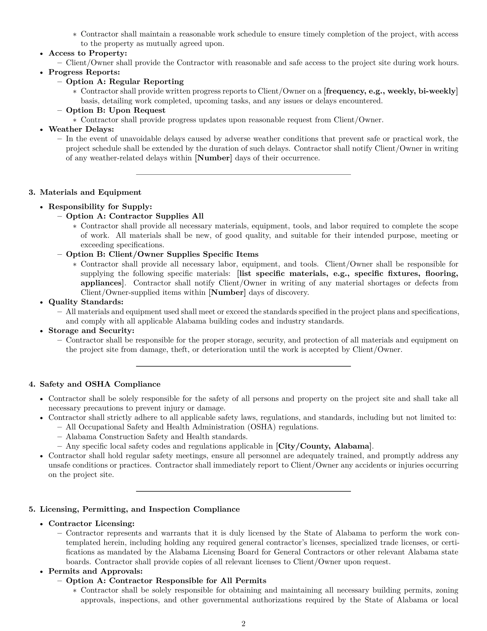 Preview page 2 of Pro Alabama construction independent contractor agreement template