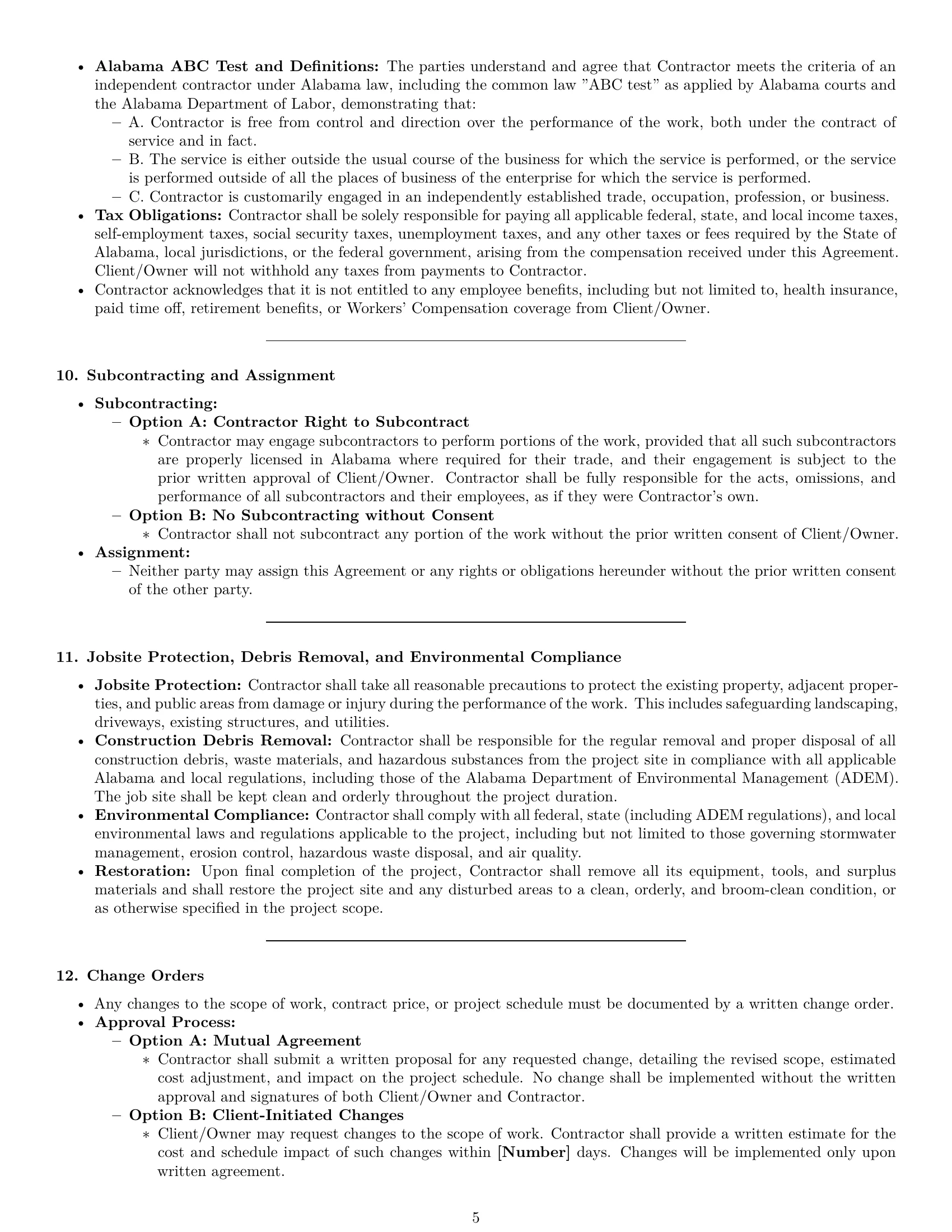 Preview page 5 of Pro Alabama construction independent contractor agreement template